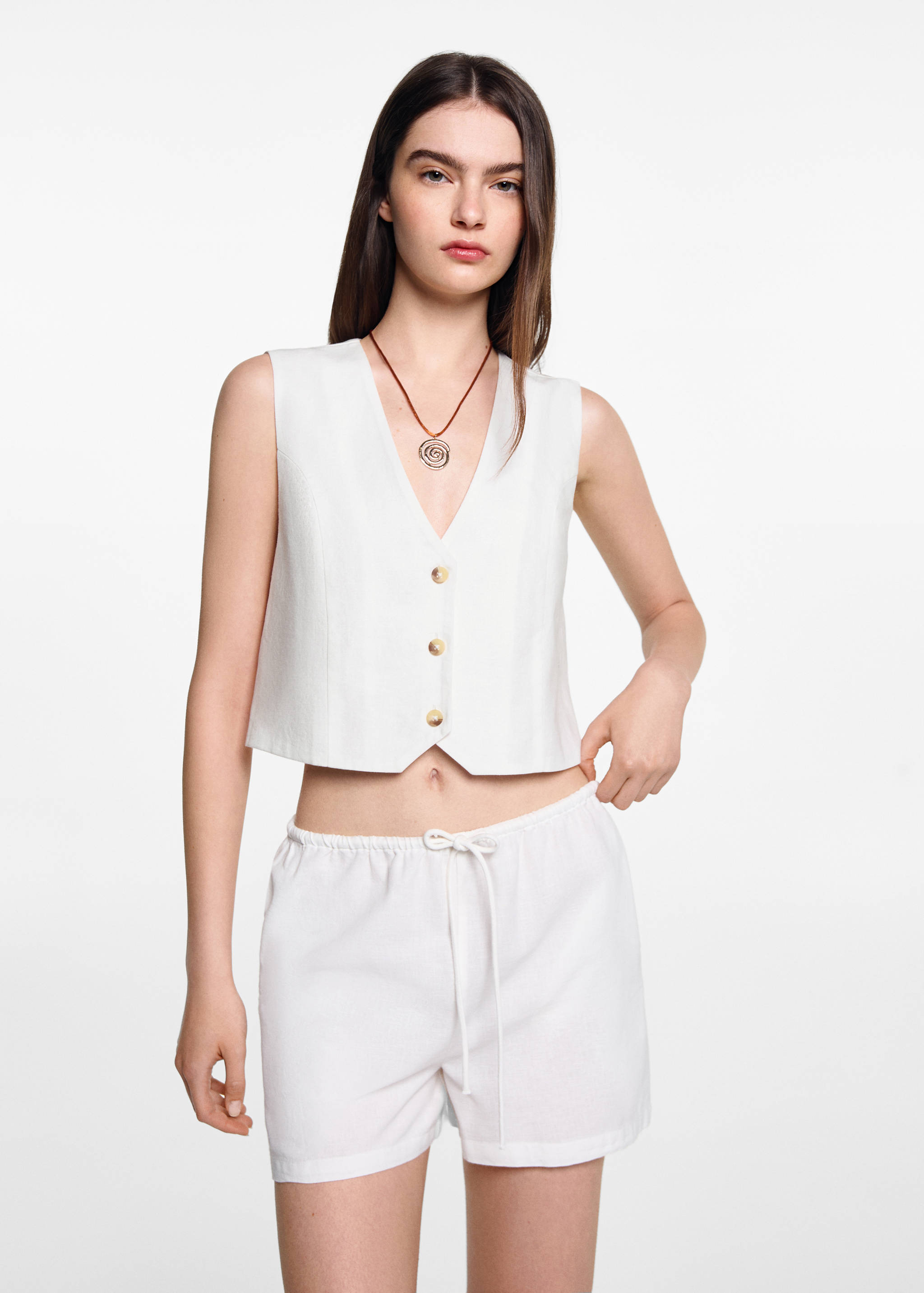 Linen vest with buttons - Medium plane