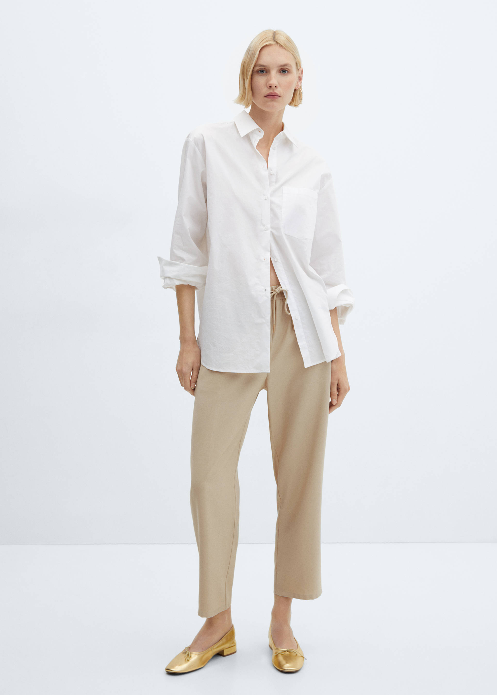 Flowy straight-fit trousers with bow - General plane