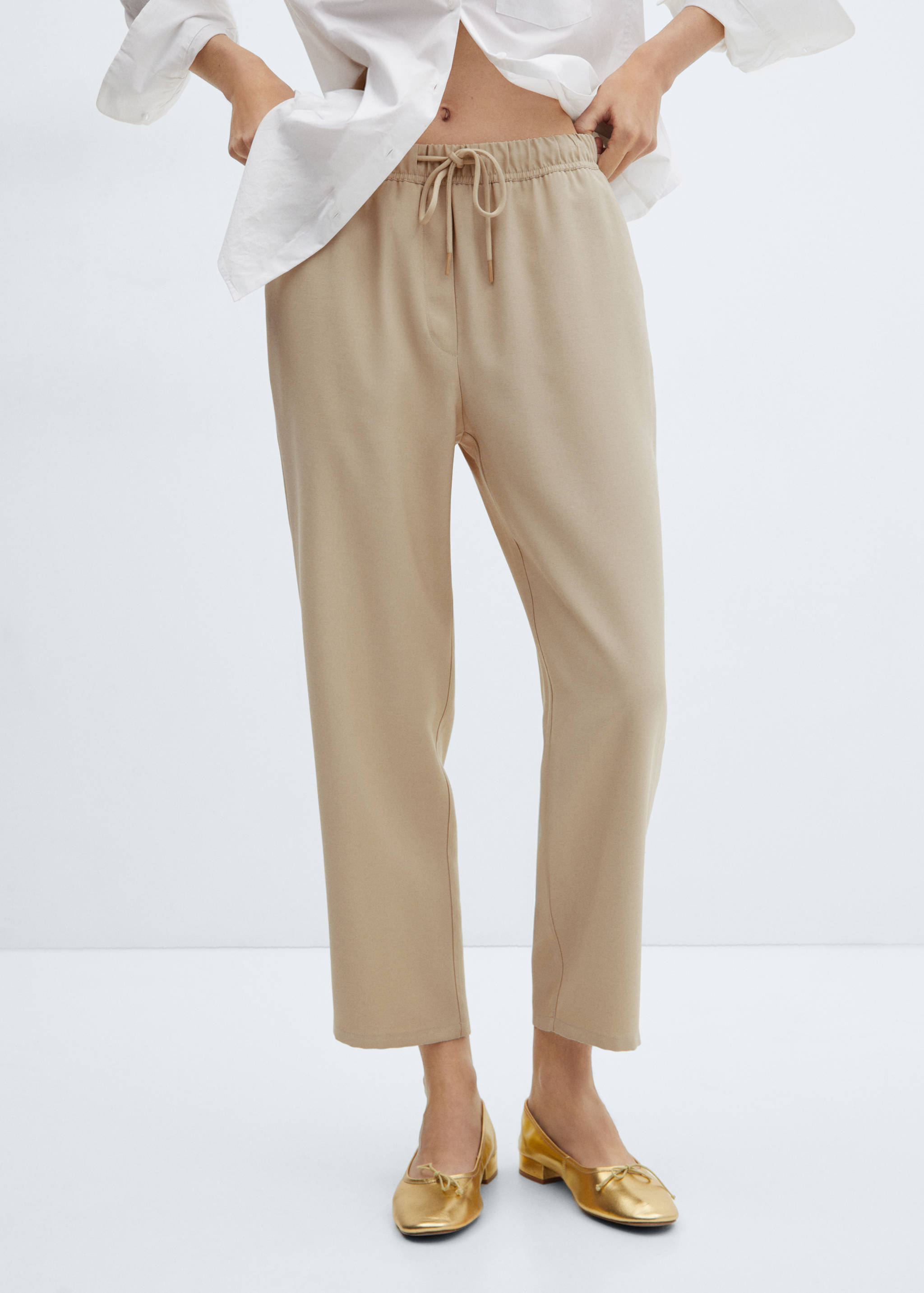 Flowy straight-fit trousers with bow - Medium plane