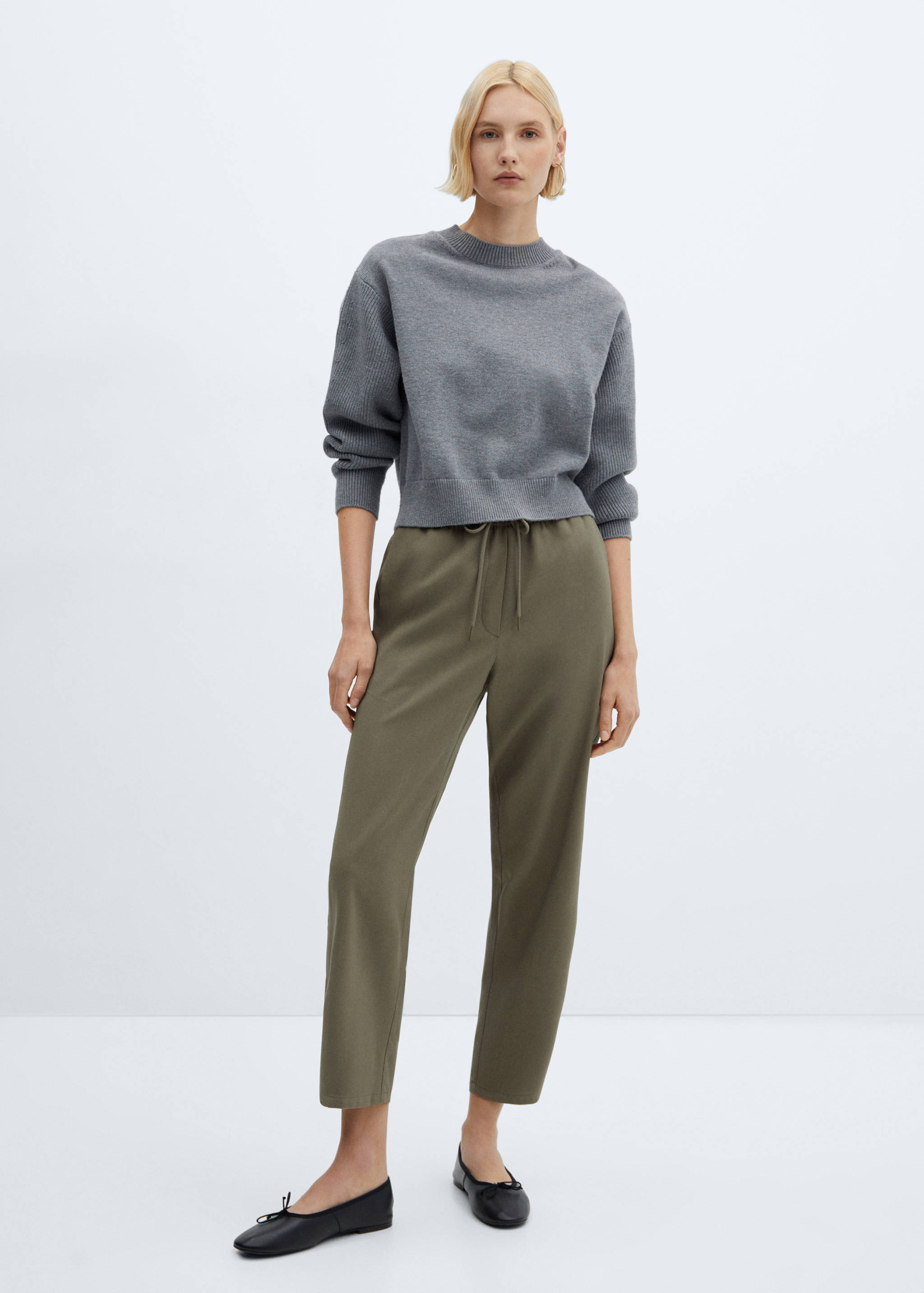 Flowy straight-fit trousers with bow - General plane