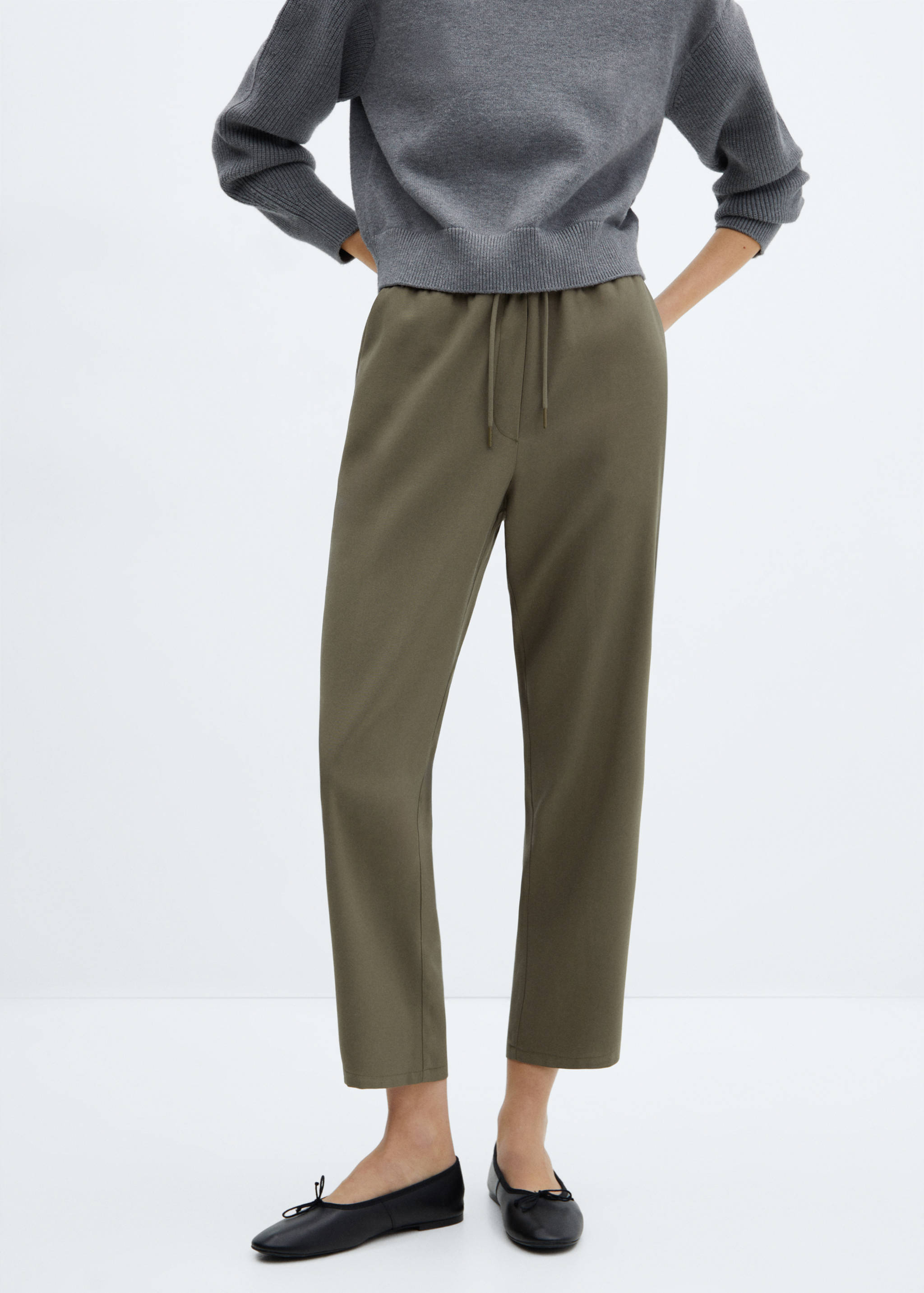 Flowy straight-fit trousers with bow - Medium plane