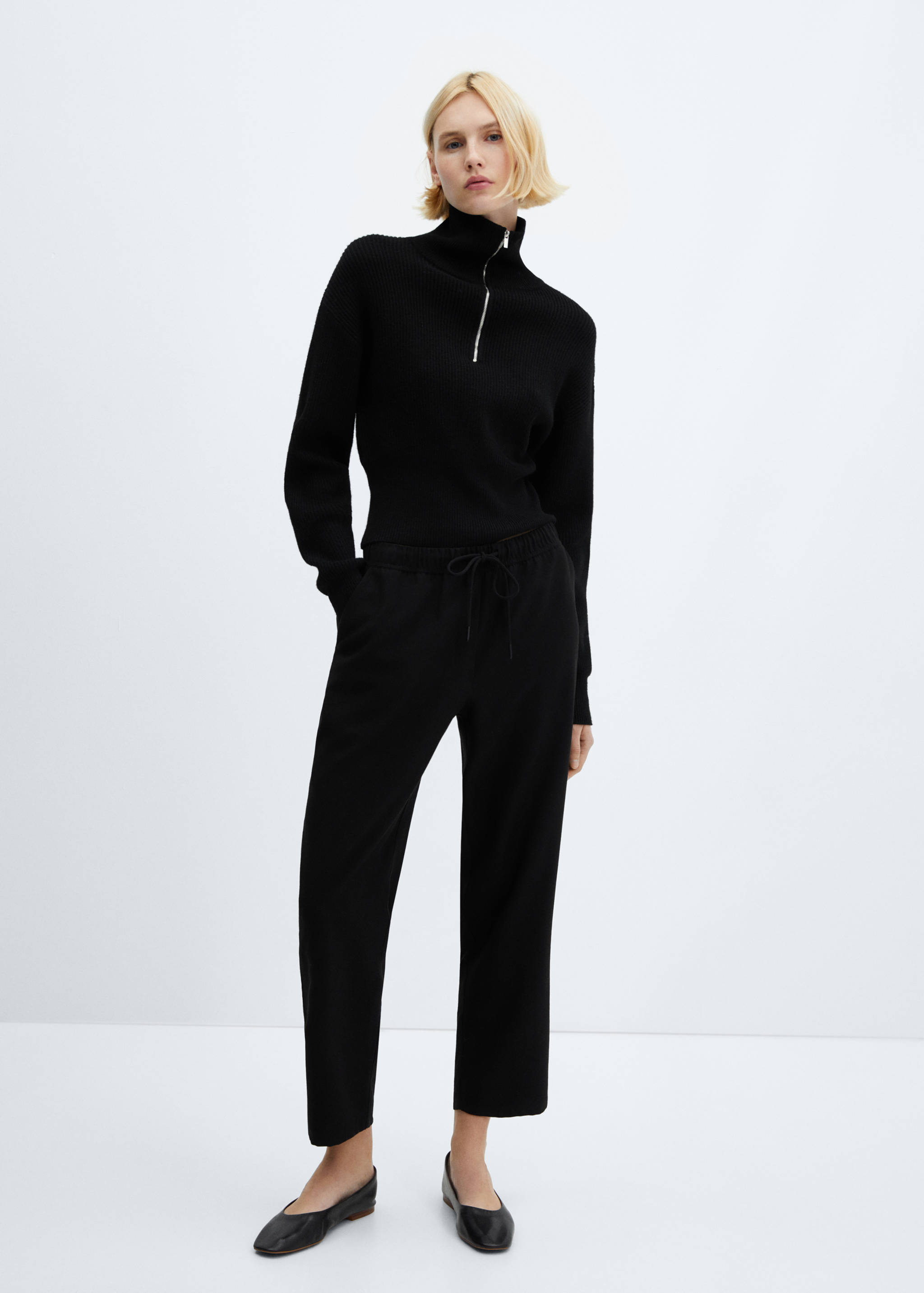 Flowy straight-fit trousers with bow - General plane