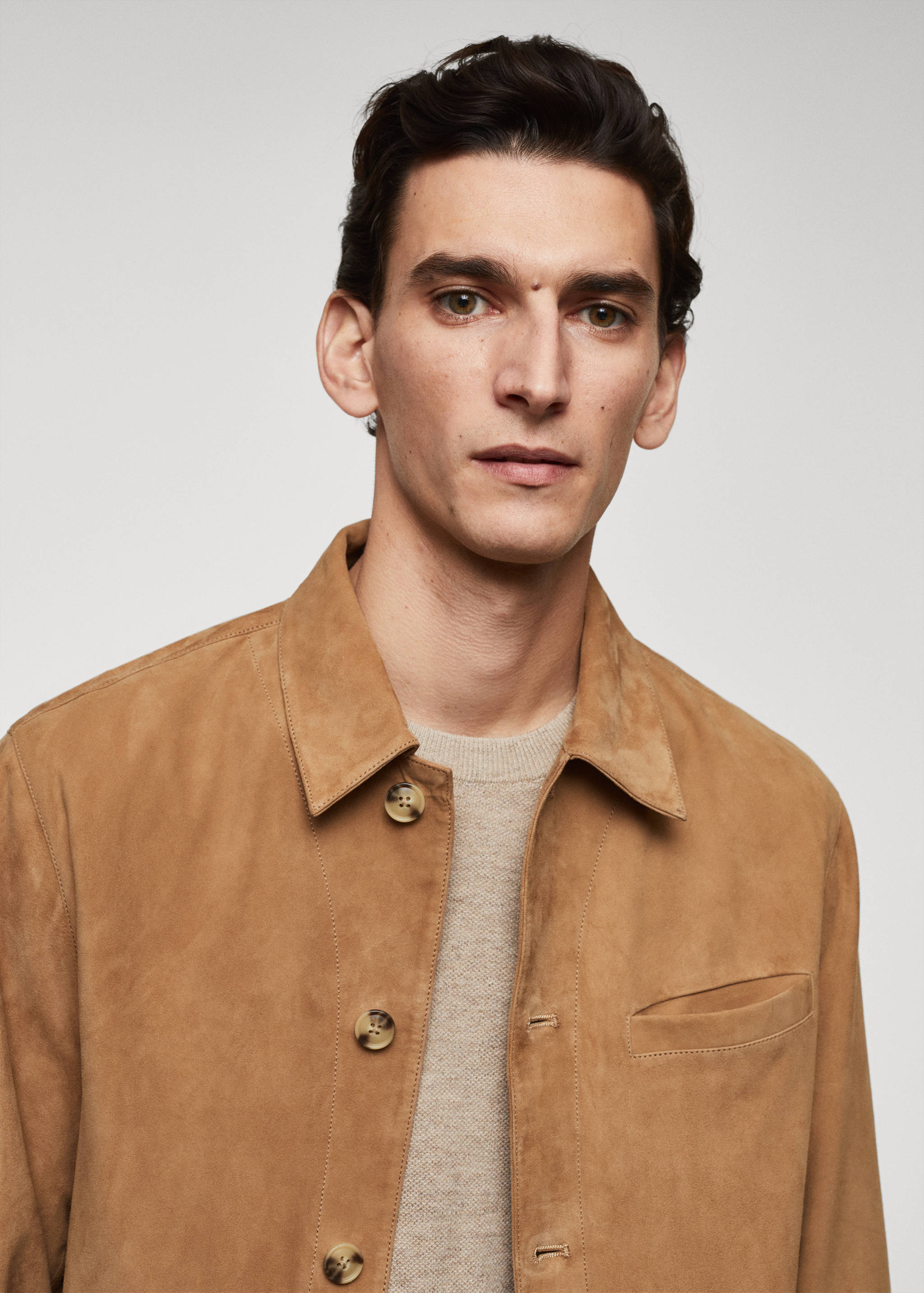 Suede leather overshirt with pocket - Details of the article 1