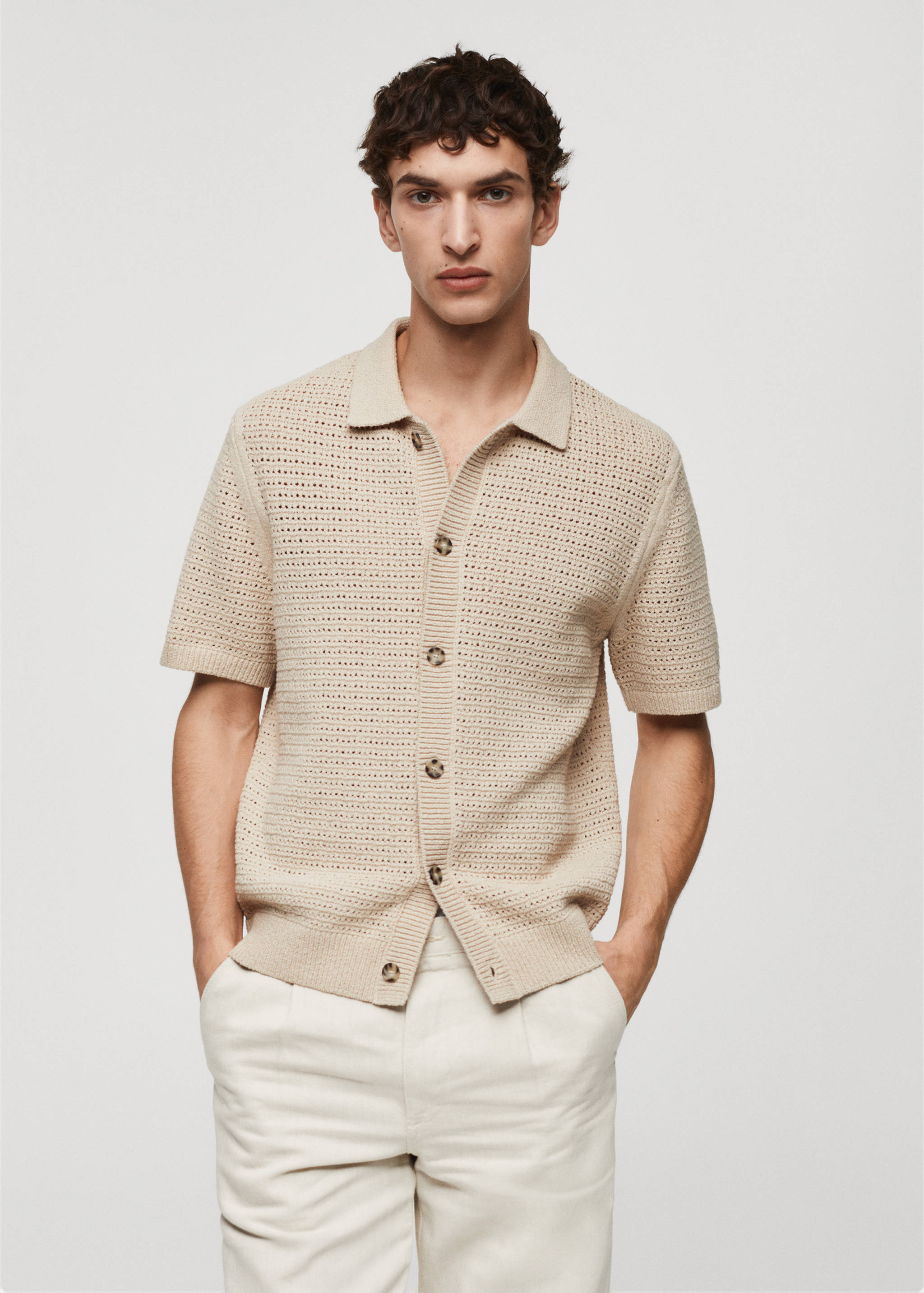 Polo maille ajourée boutons - Plan moyen
