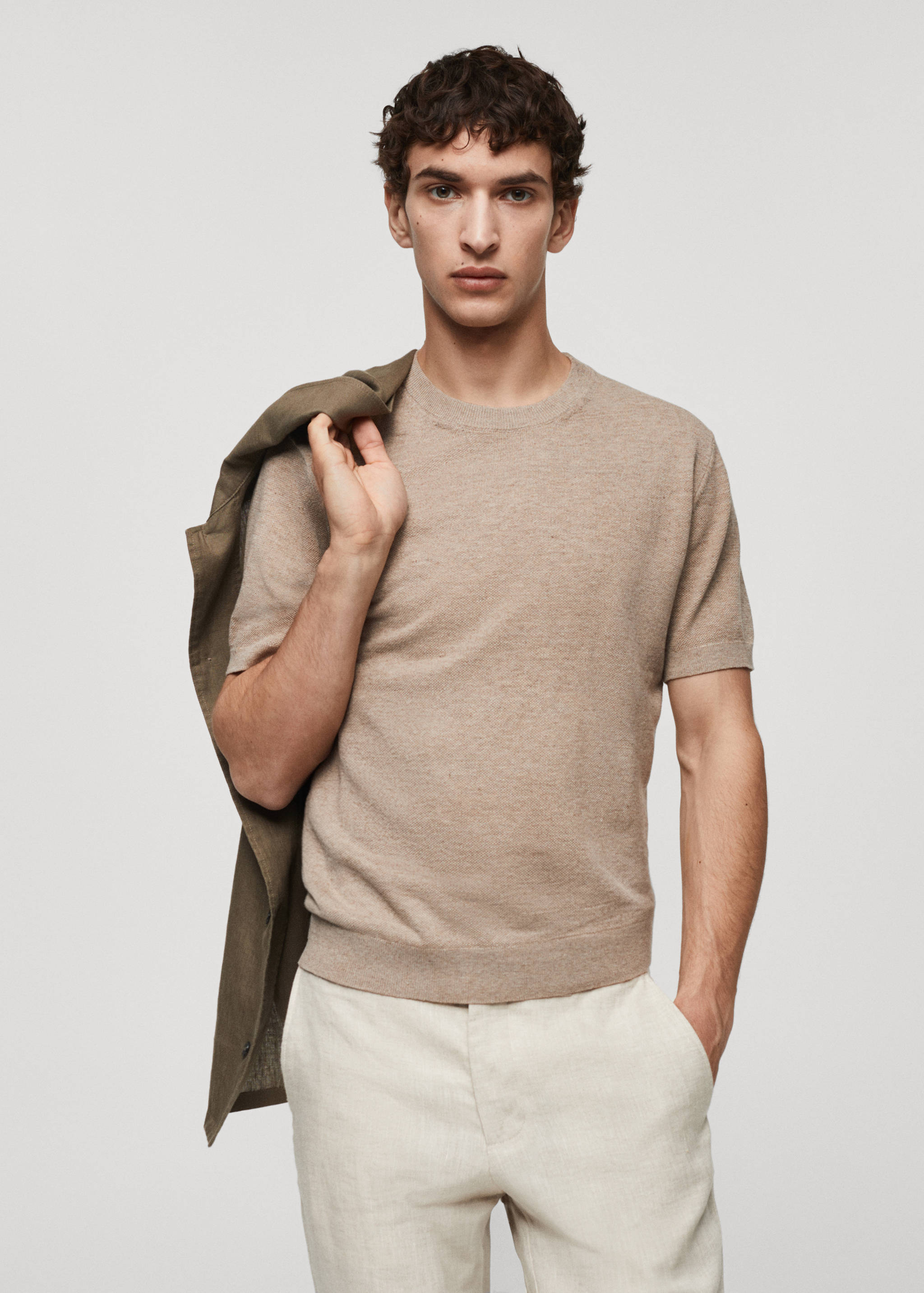 Structured cotton knit t-shirt - Medium plane