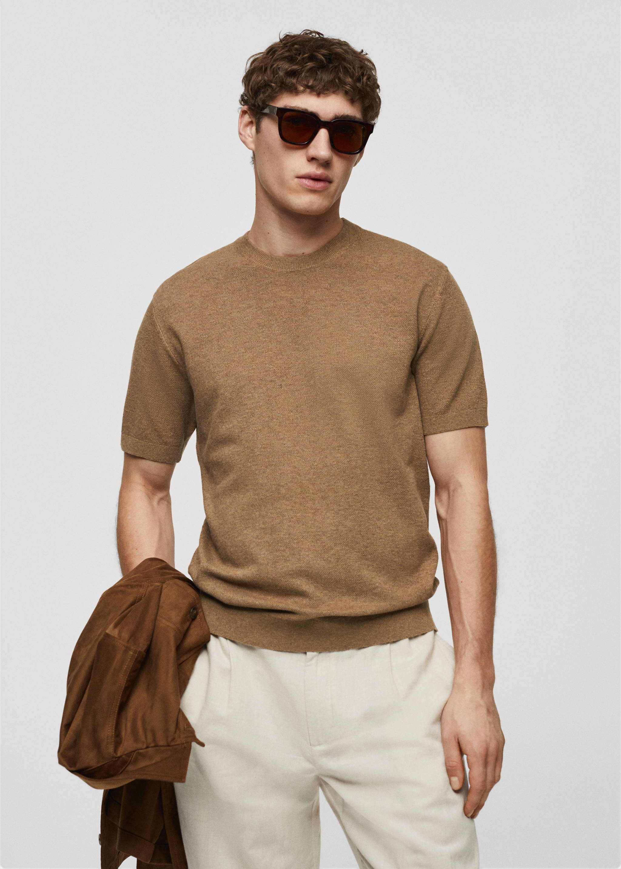Structured cotton knit t-shirt - Medium plane