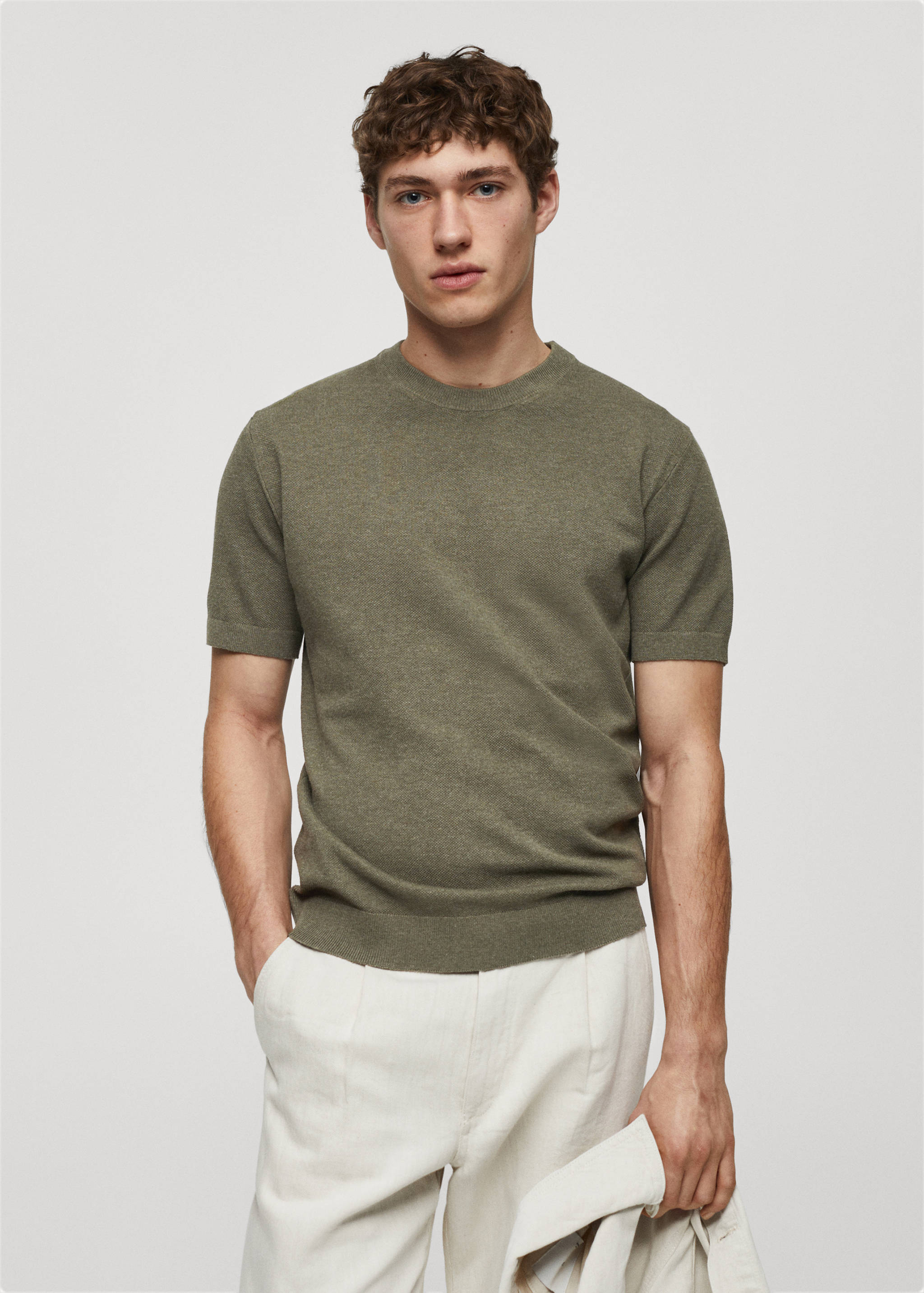 Structured cotton knit t-shirt - Medium plane