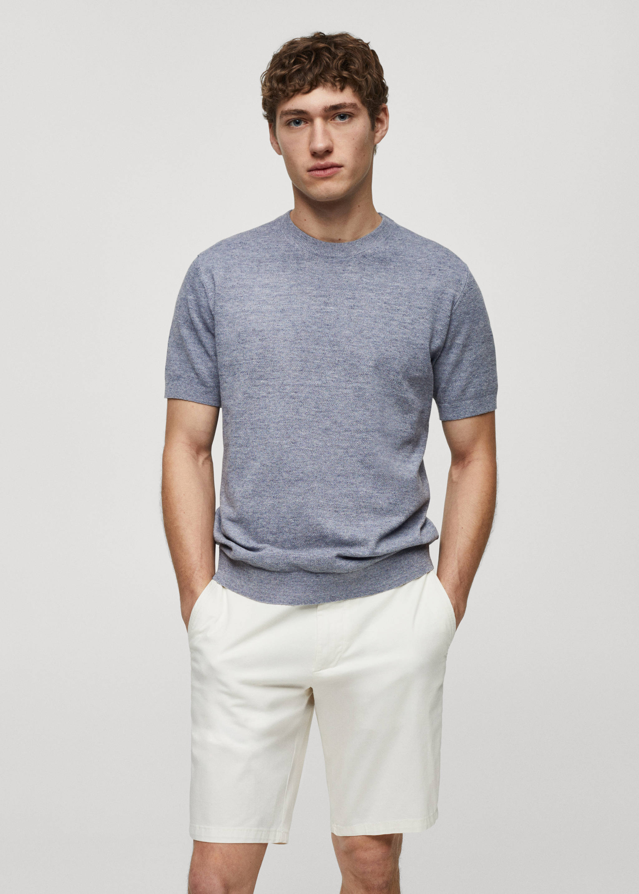 Structured cotton knit t-shirt - Medium plane