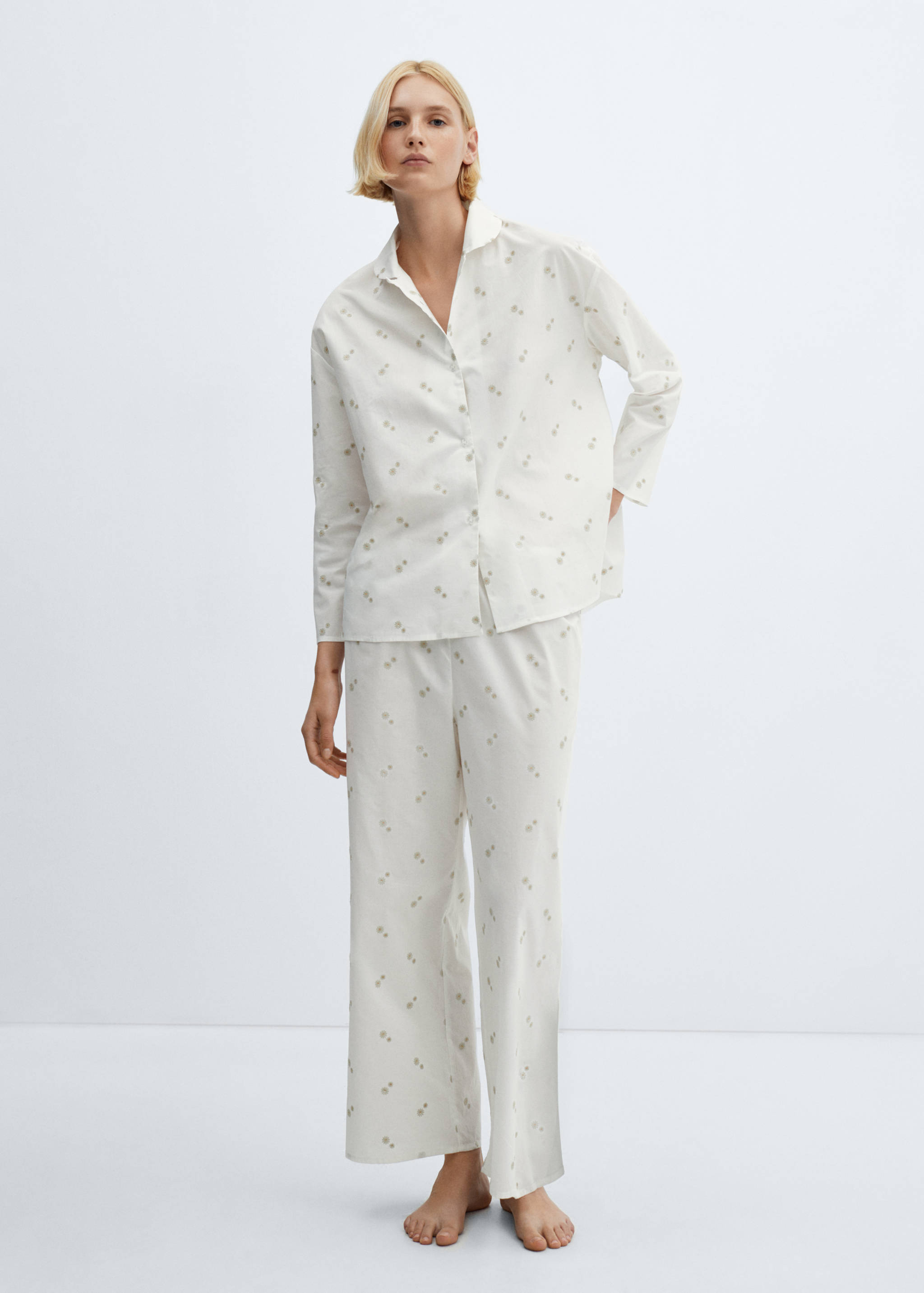 Floral embroidered cotton pyjama shirt - General plane