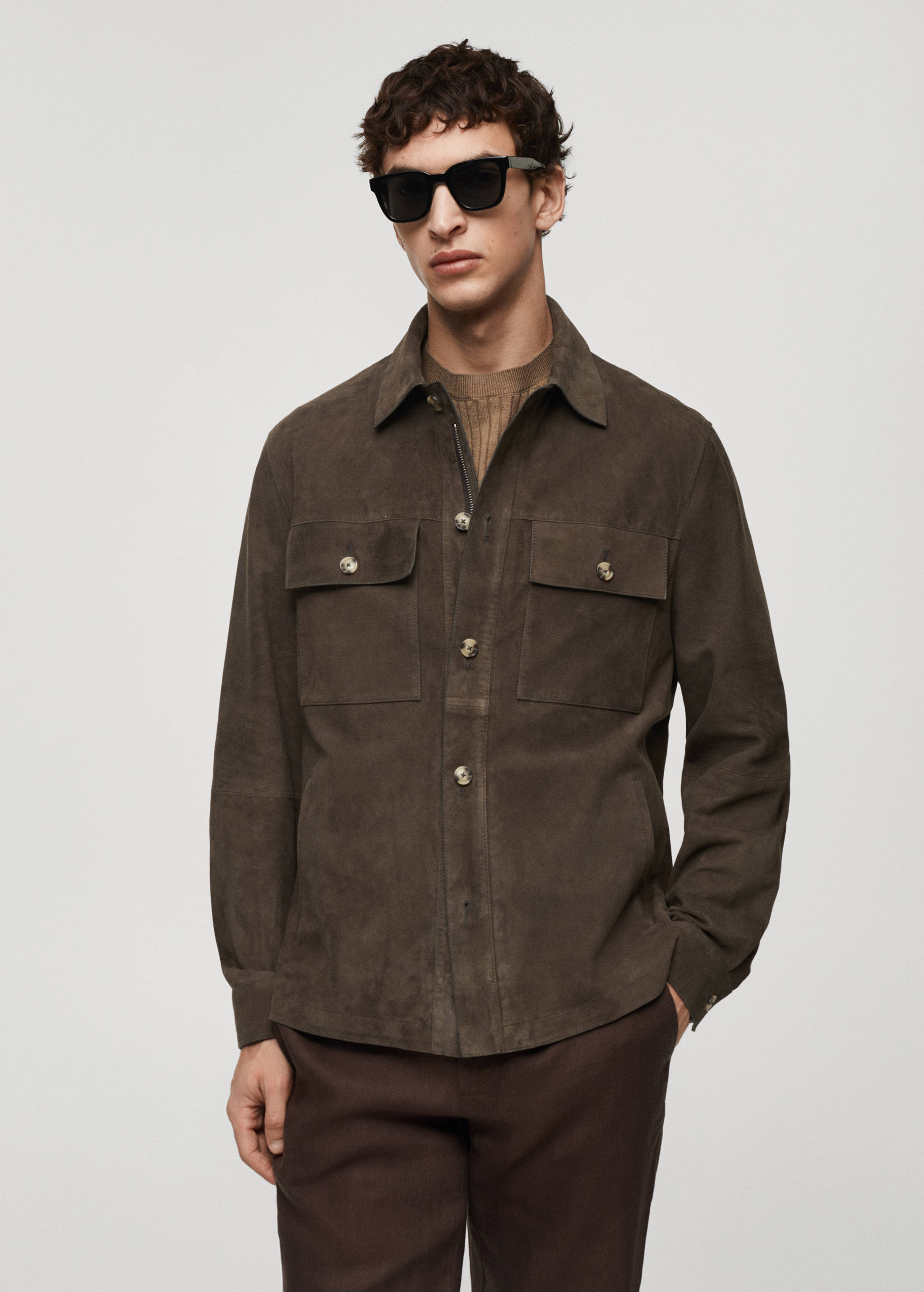 Suede jacket with pockets - Medium plane