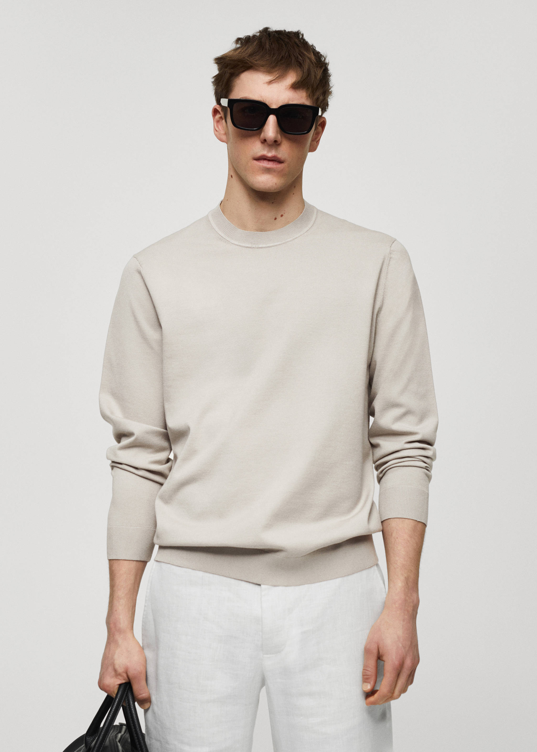 Round-neck cotton knitted sweater - Medium plane