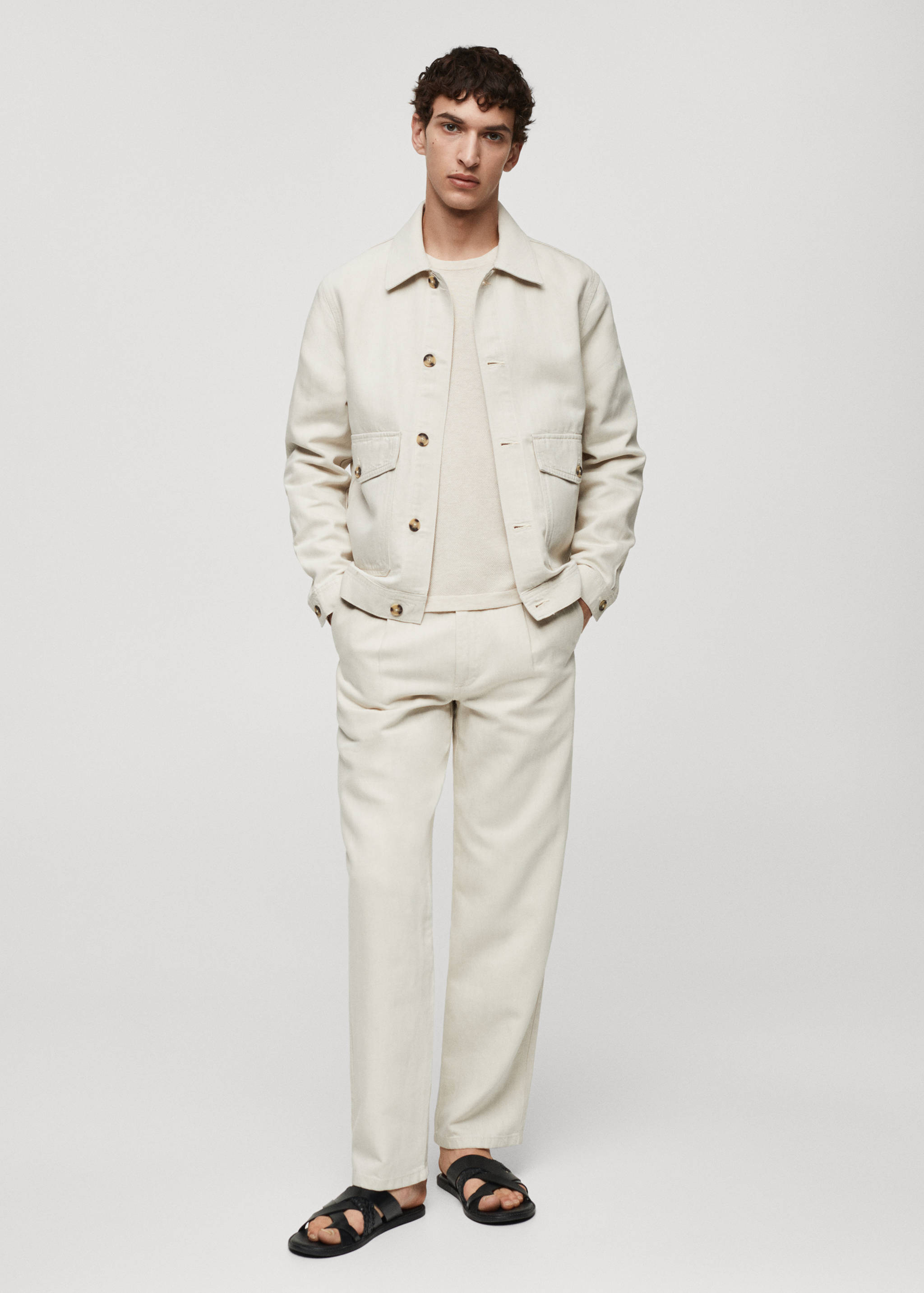 棉麻混纺口袋外套衬衫 - null