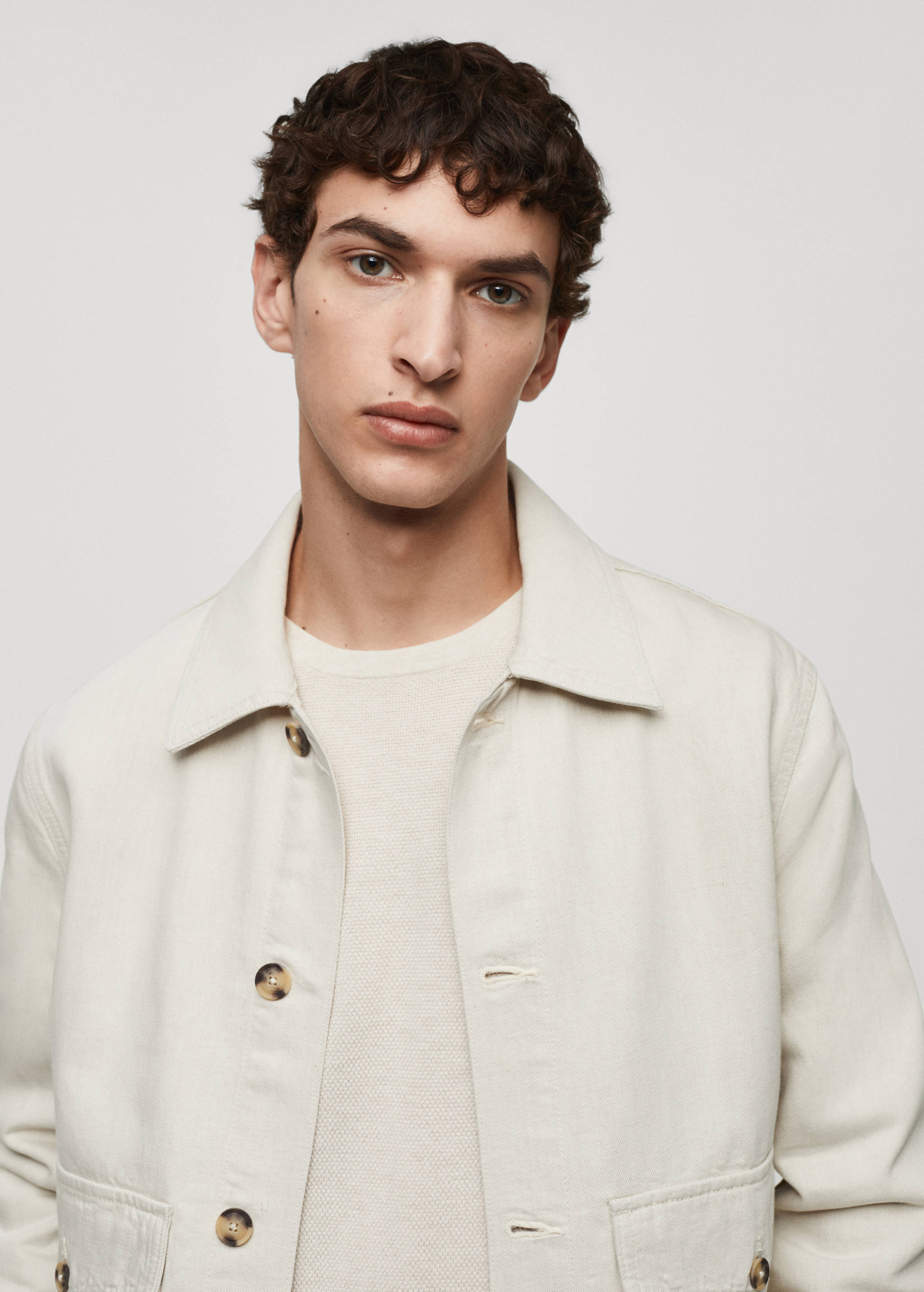 棉麻混纺口袋外套衬衫 - null