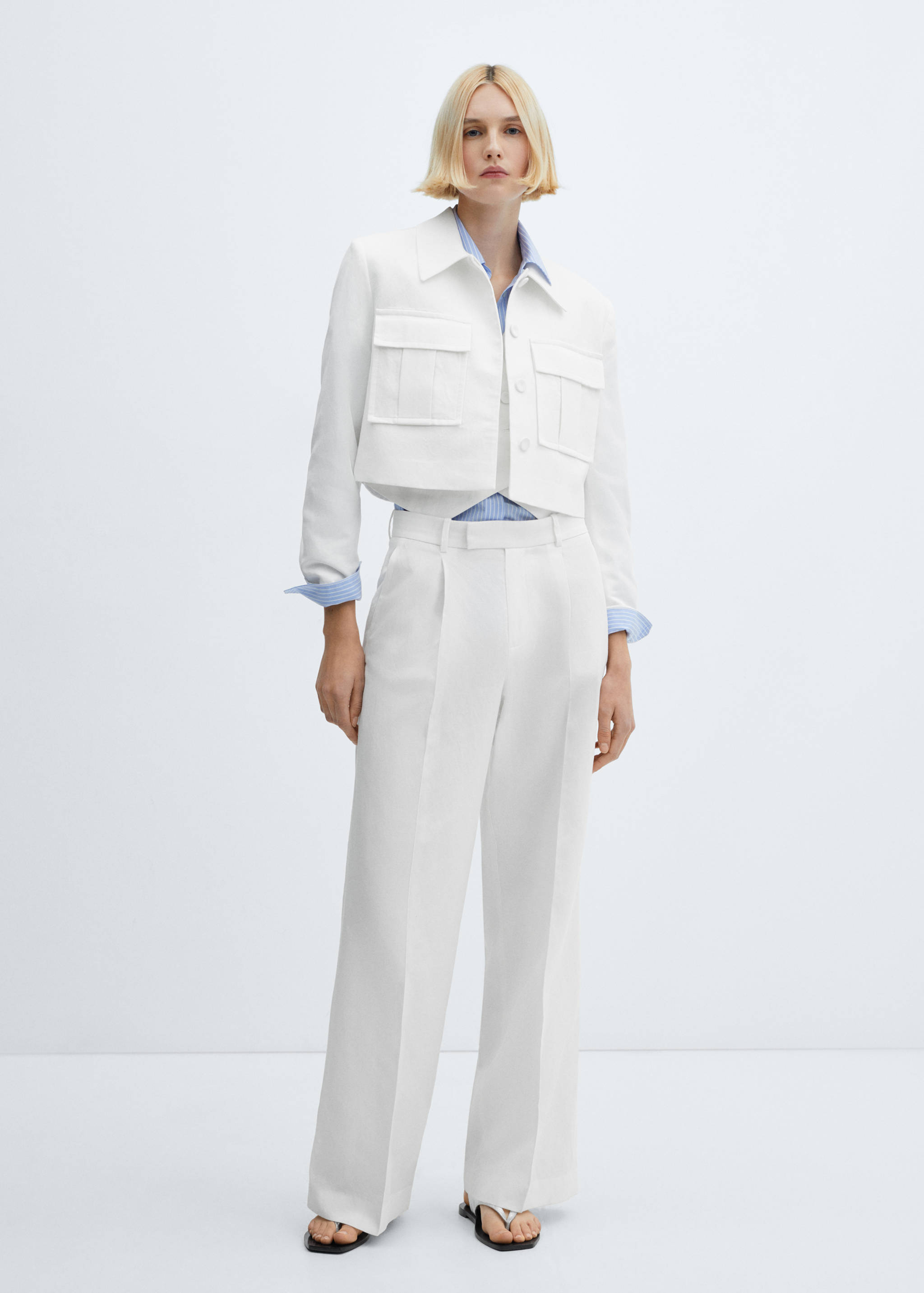 Cropped suit jacket with pockets - General plane