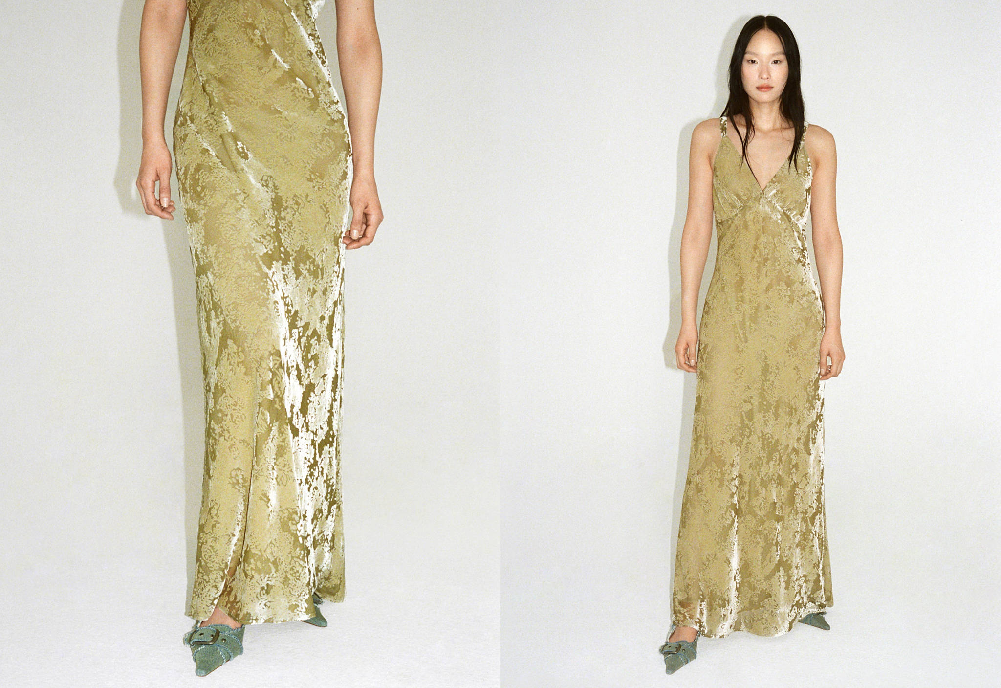 Long dress with velvet details - Panoramic plane