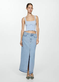 Denim skirt with frayed hem — Light Blue 2