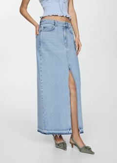 Denim skirt with frayed hem — Light Blue 1