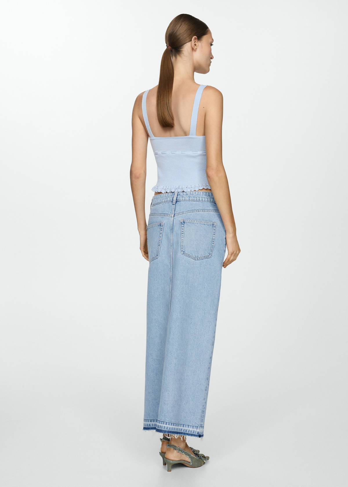 Denim skirt with frayed hem — Light Blue