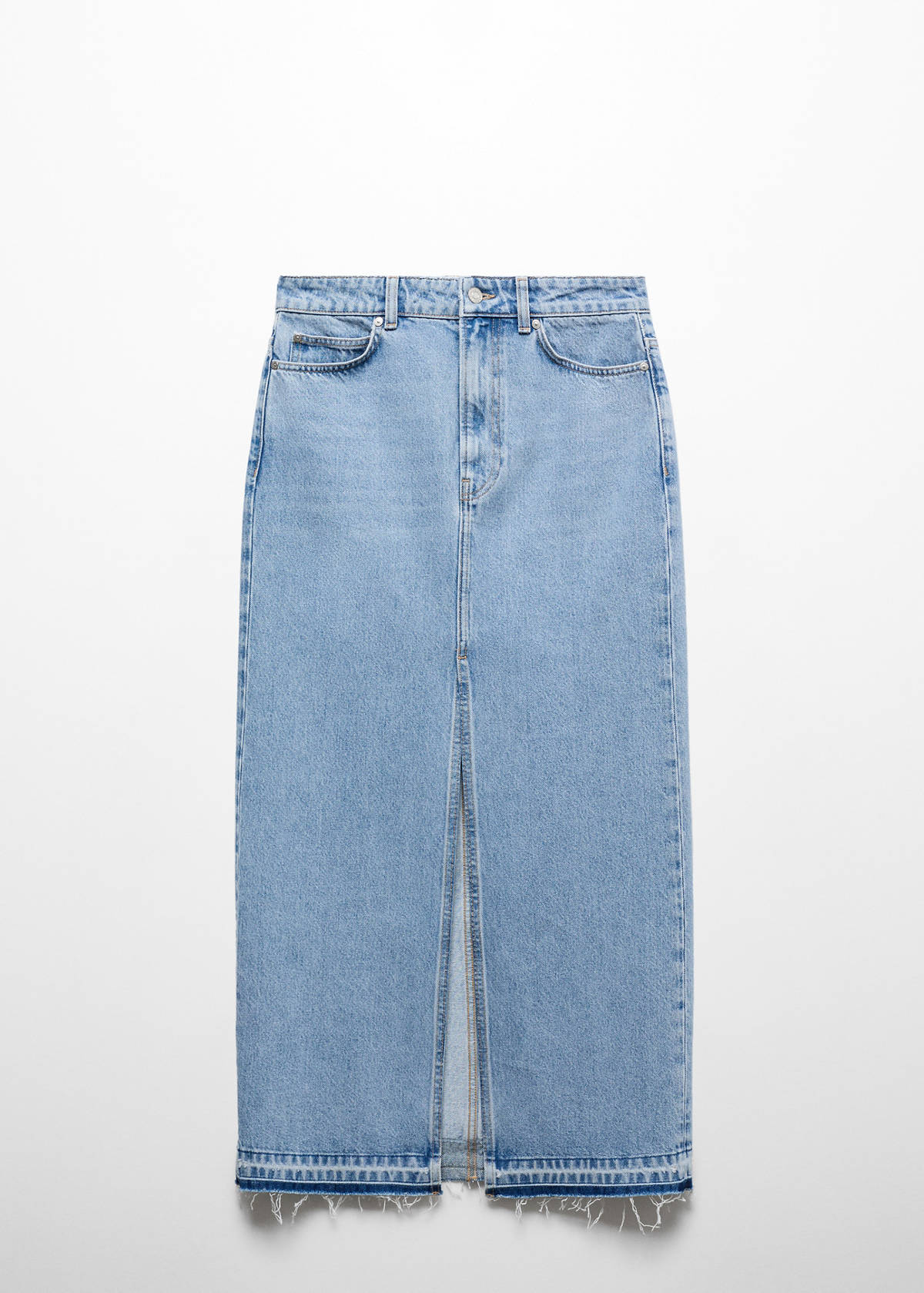 Denim skirt with frayed hem — Light Blue