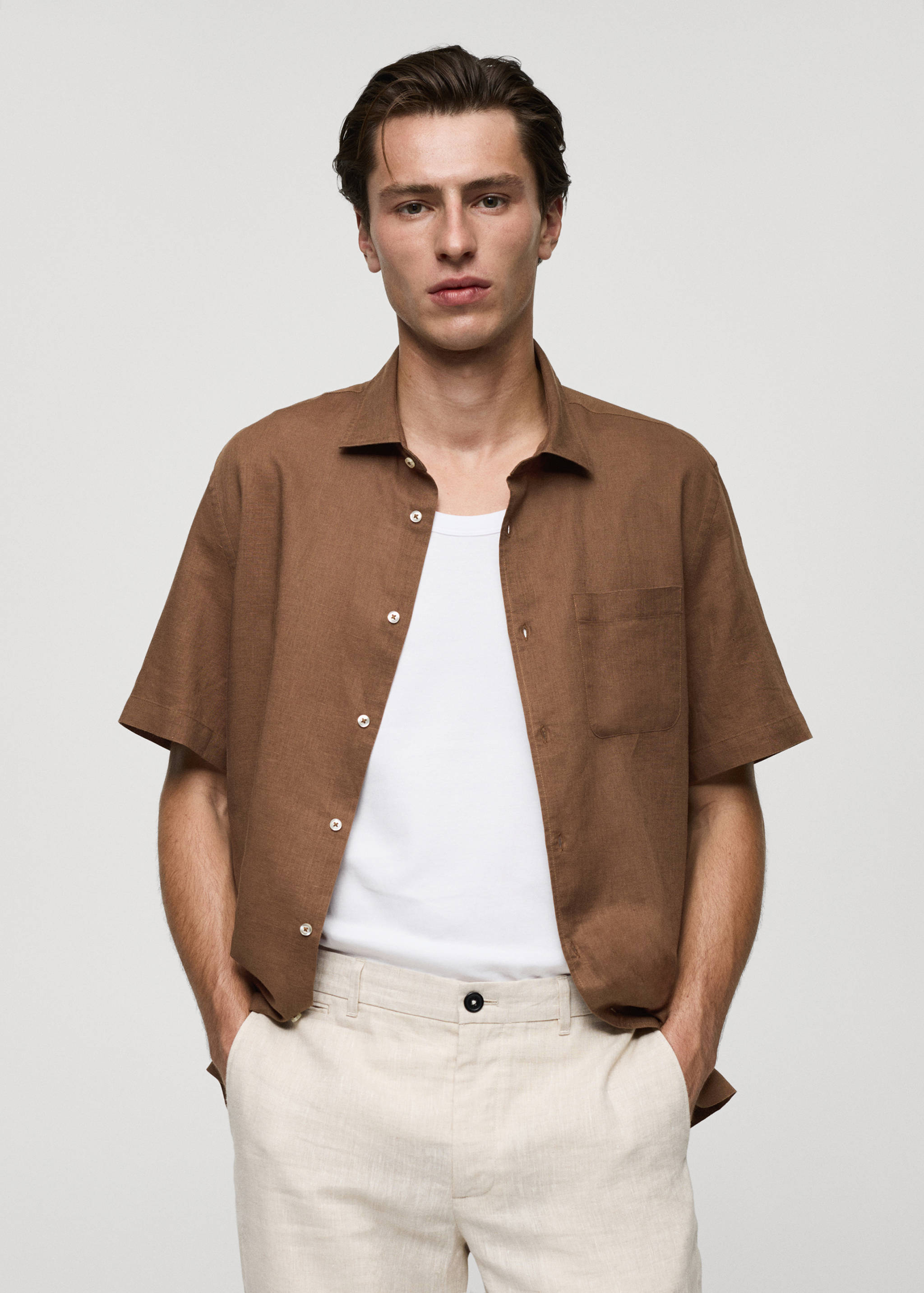 Chemise regular-fit lin poche - Plan moyen