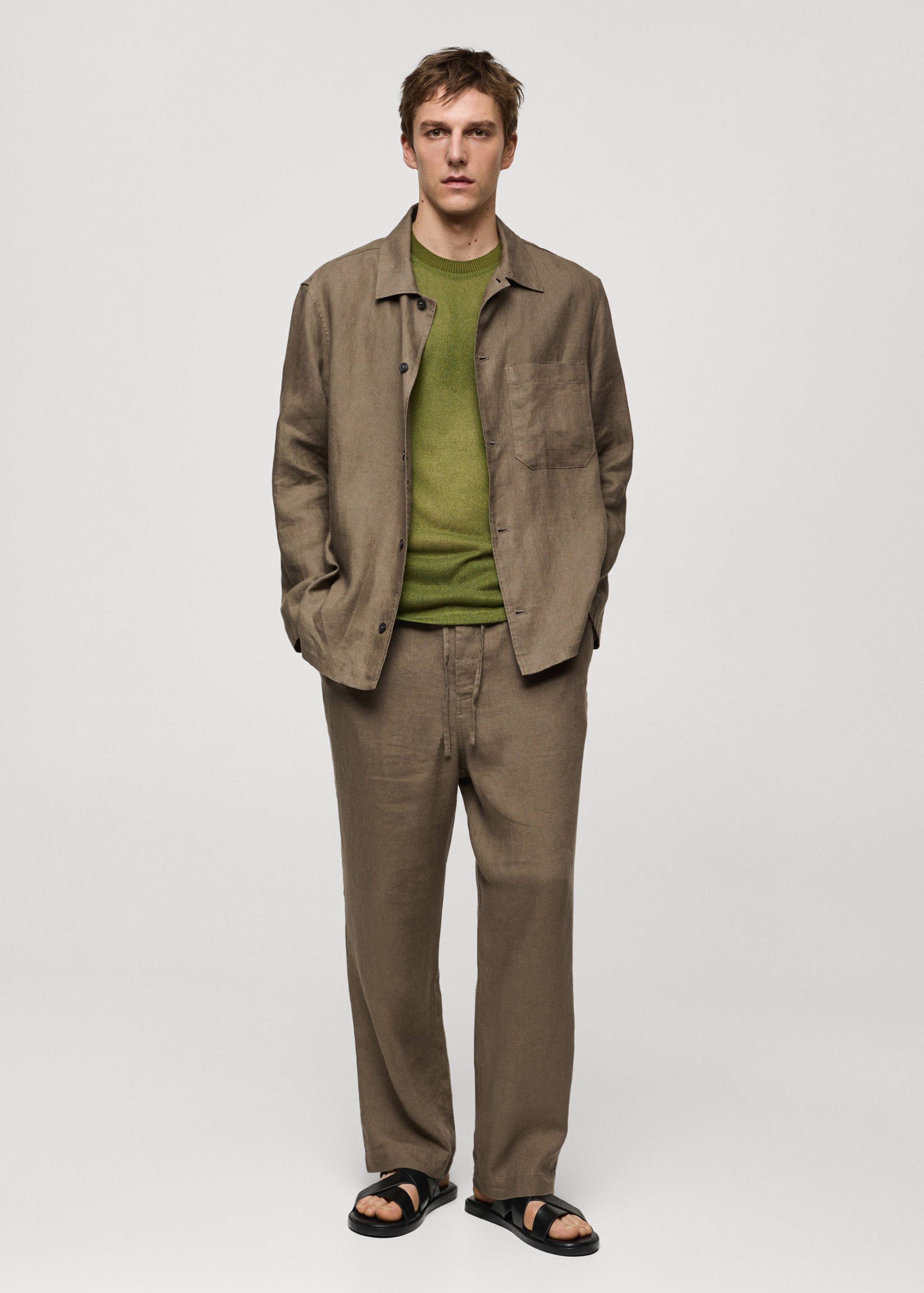 Regular-fit 100% linen overshirt - General plane