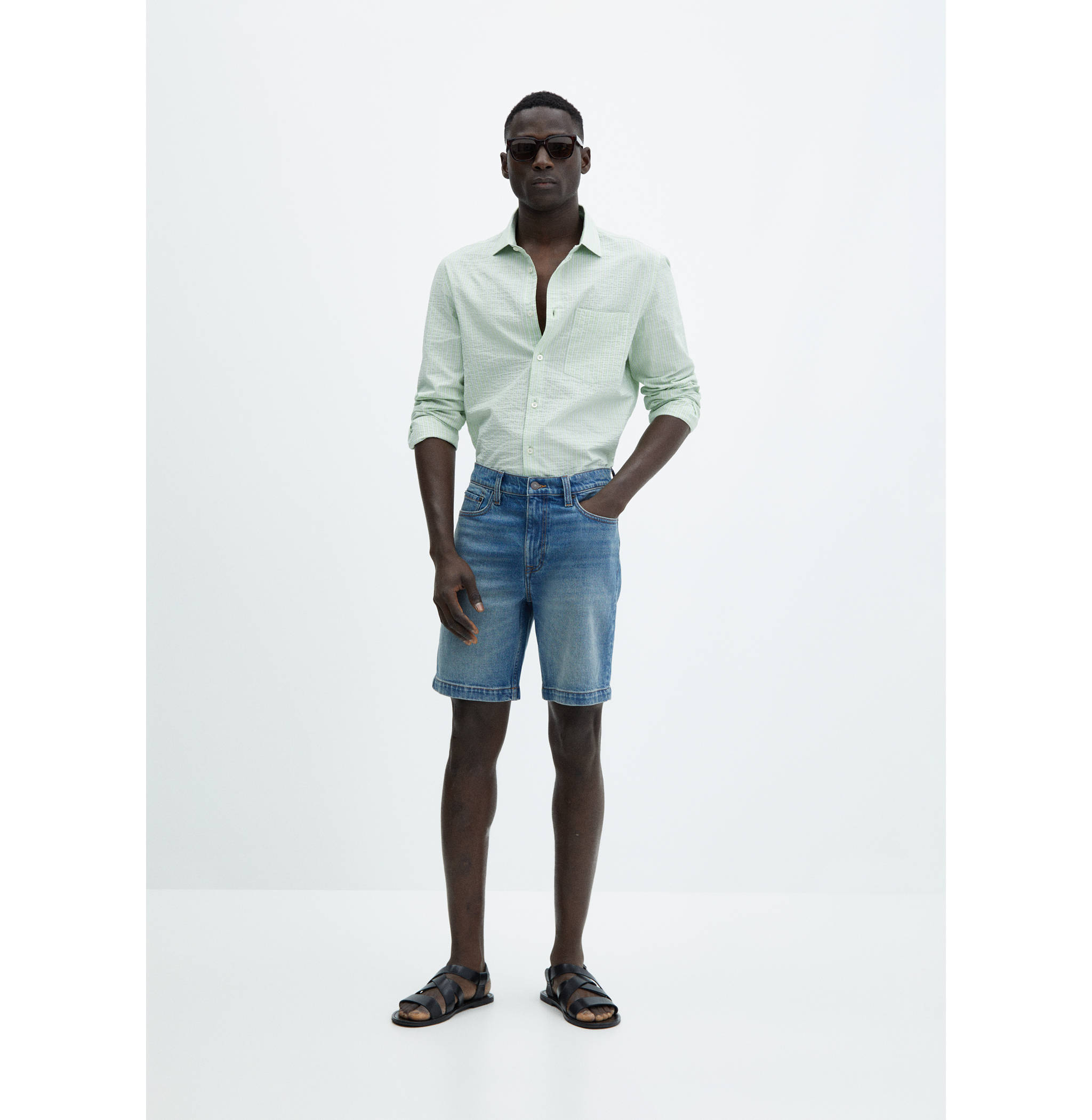 Chemise classic-fit coton seersucker rayures - Plan général
