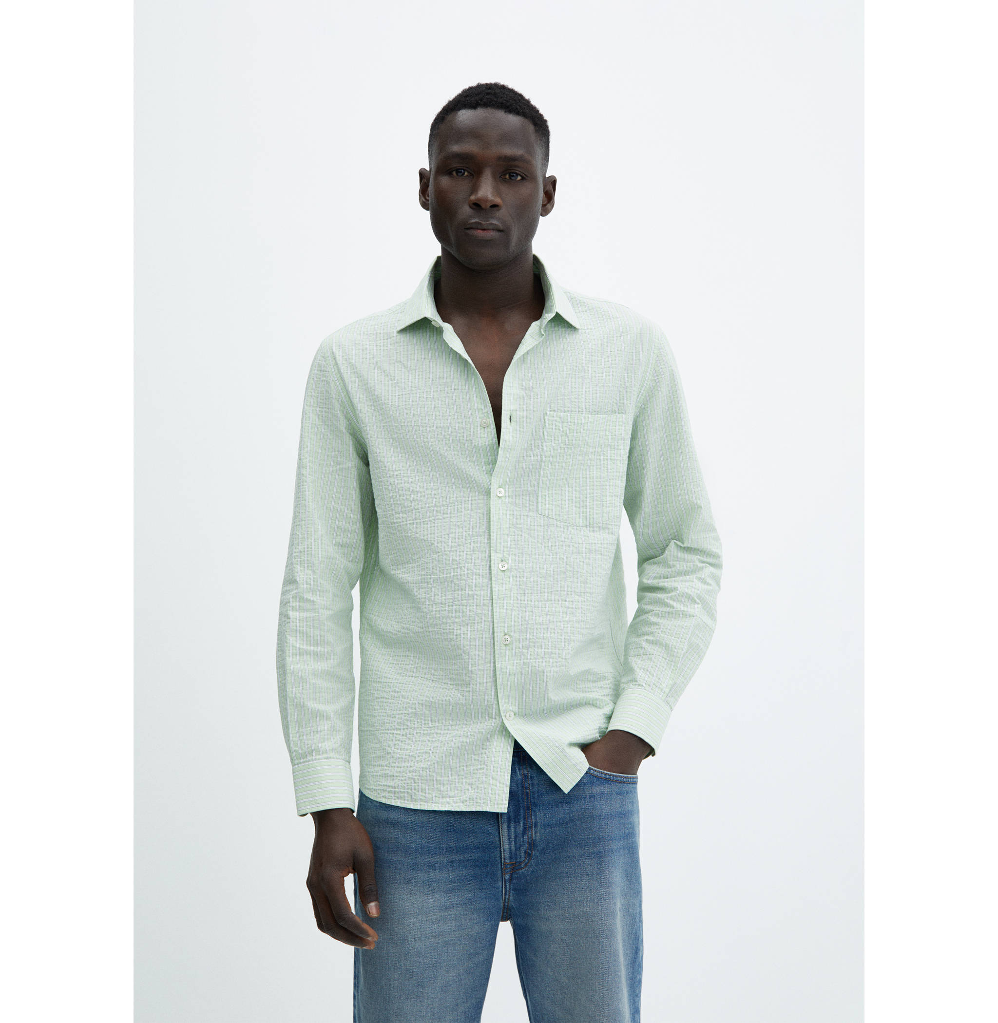 Chemise classic-fit coton seersucker rayures - Plan moyen