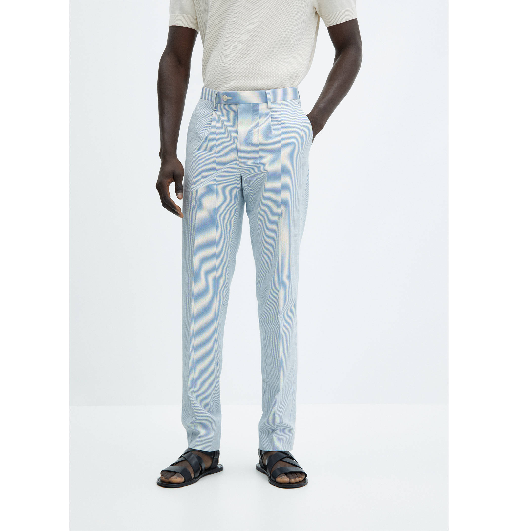 Striped seersucker cotton slim-fit suit trousers - Medium plane