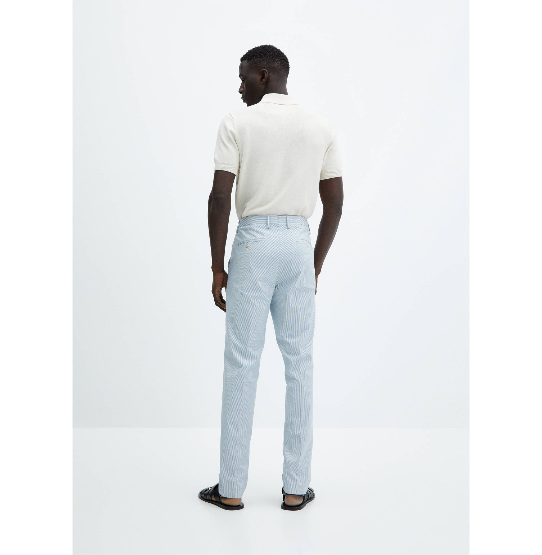 Striped seersucker cotton slim-fit suit trousers - Reverse of the article