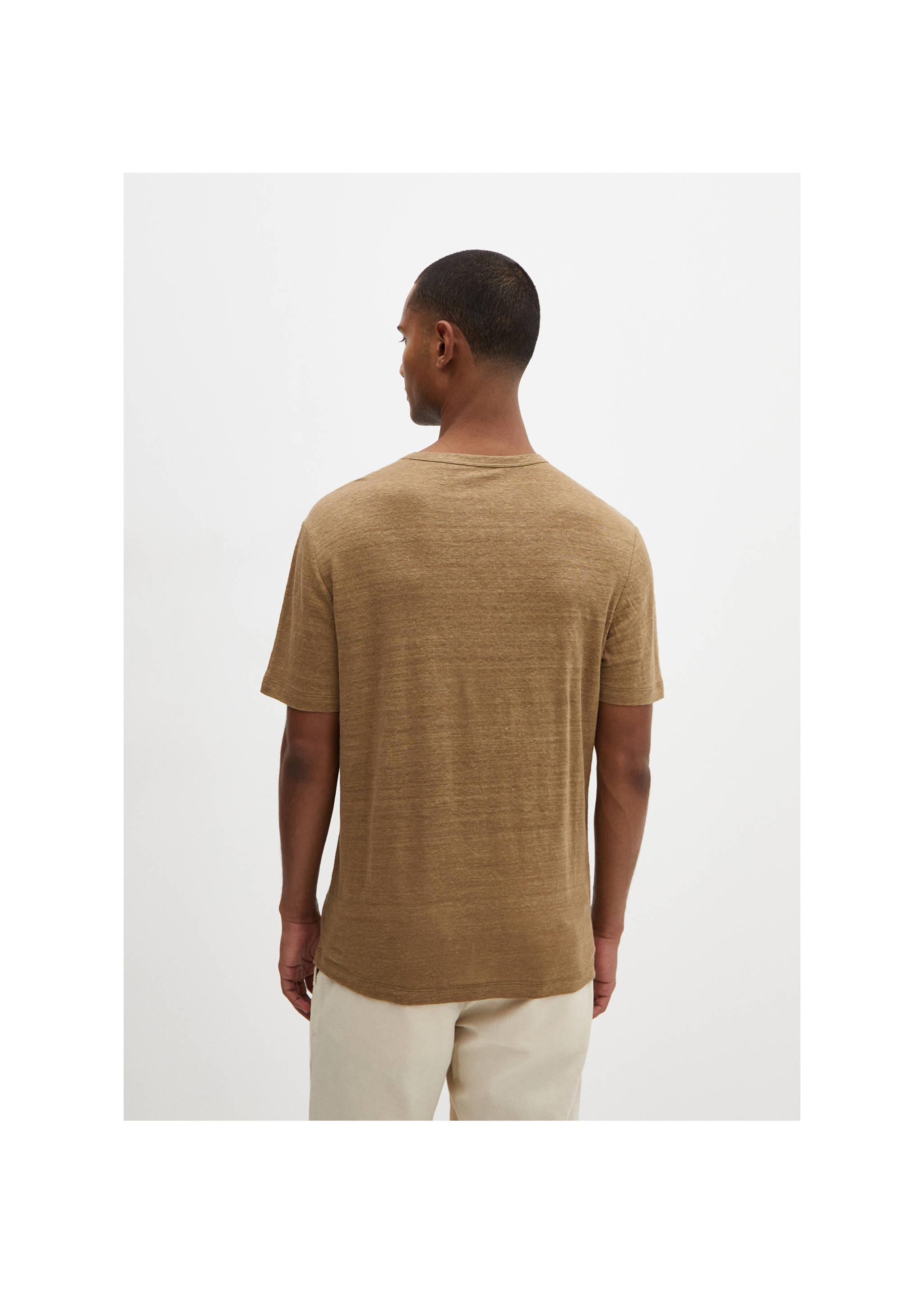 Slim-fit 100% linen t-shirt - Reverse of the article, Beige. Ref: 67087701-00.