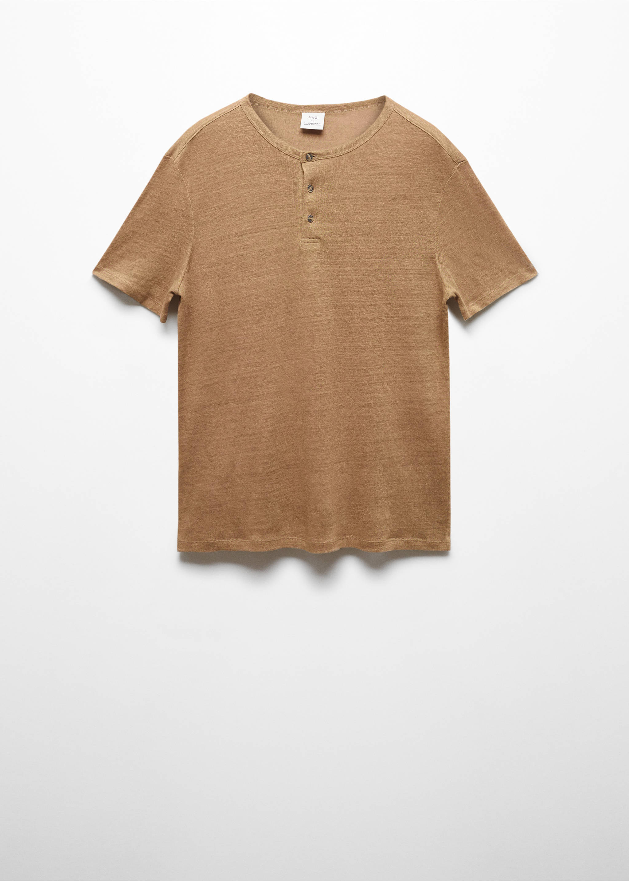 Slim-fit 100% linen t-shirt - Article without model, Beige. Ref: 67087701-00.