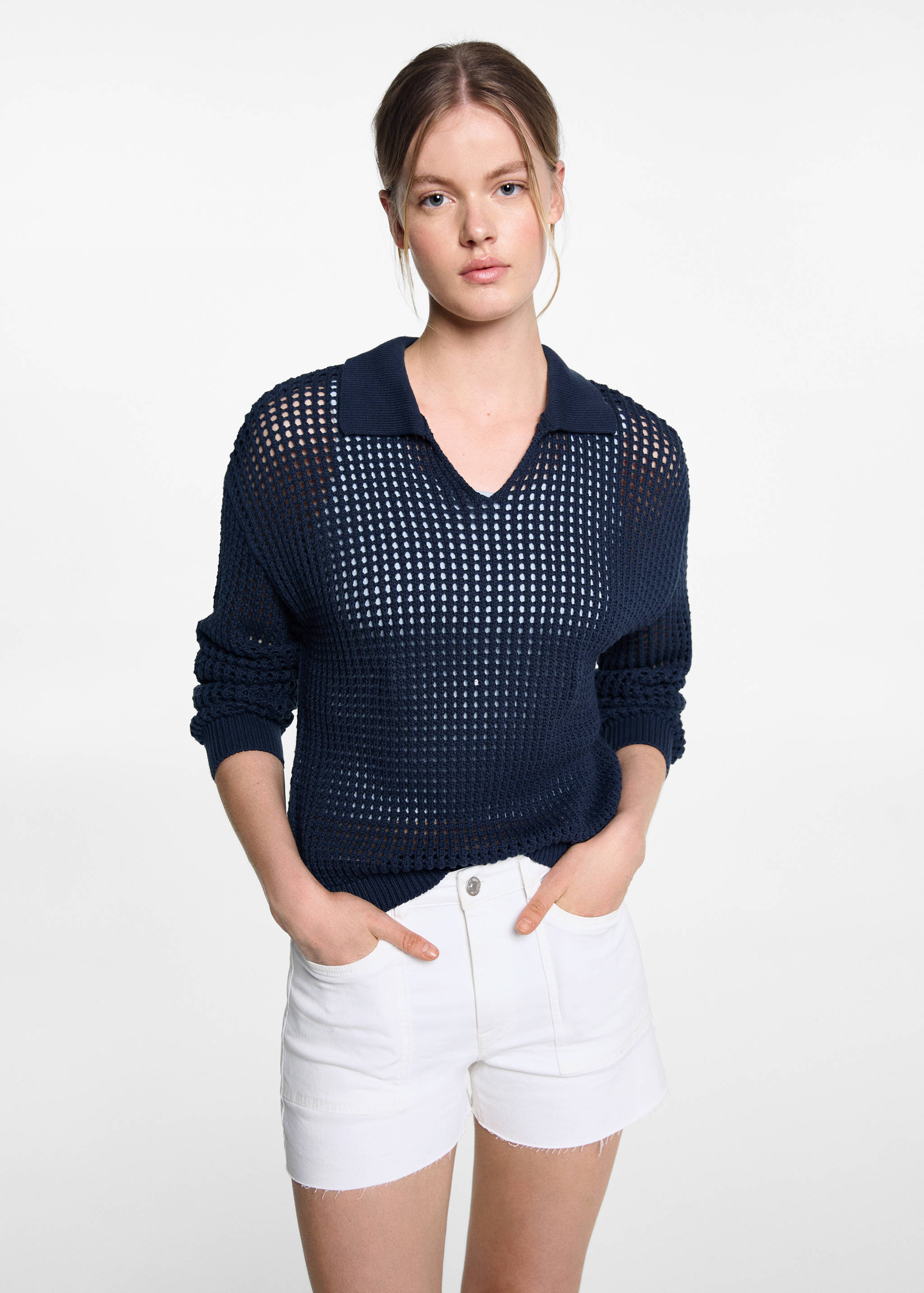 Medium-waist denim shorts - Medium plane