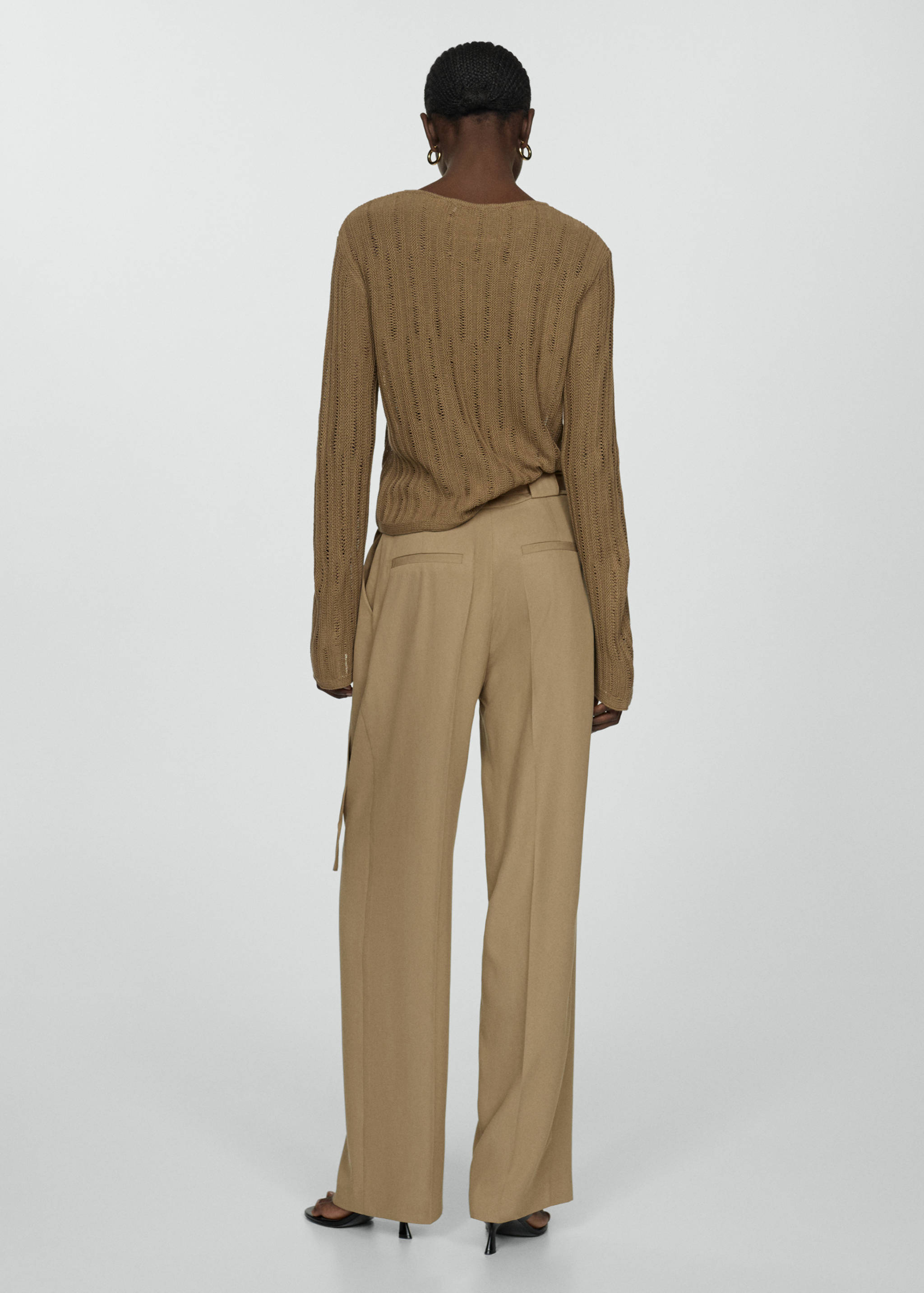 腰带直筒修身裤 - null