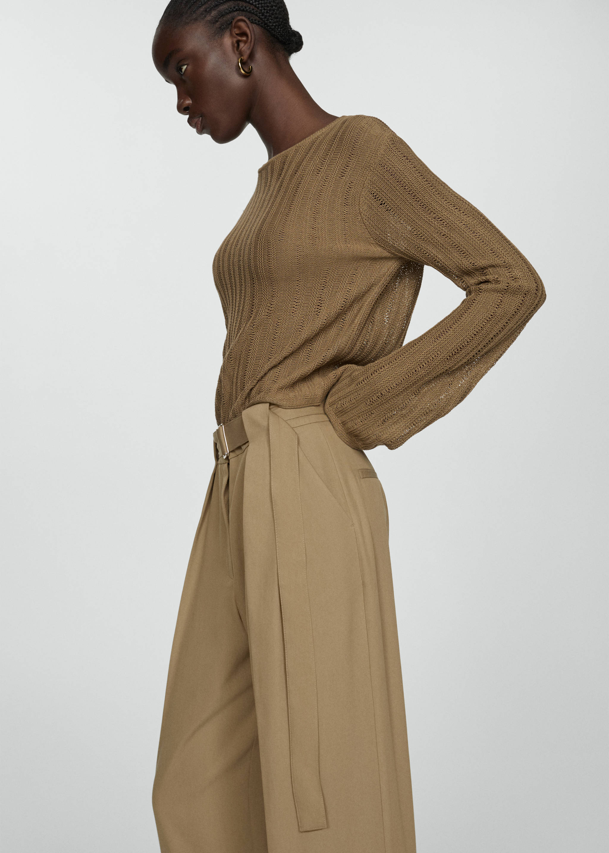 腰带直筒修身裤 - null