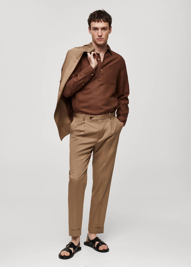 Slim-fit Tencel linen shirt — Brown