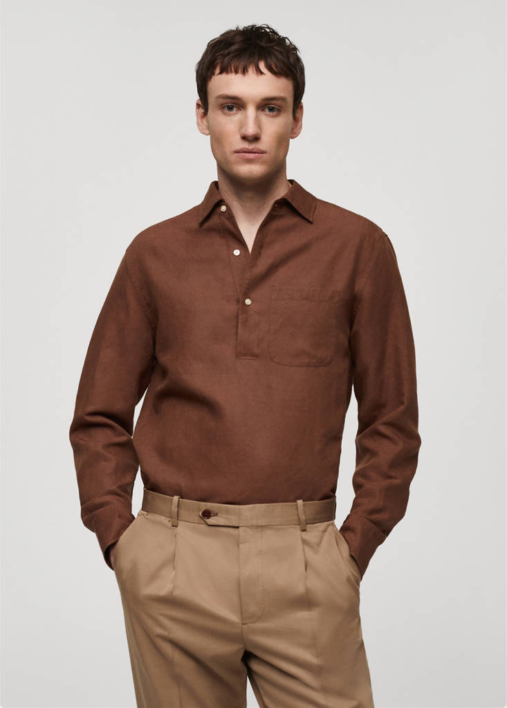Slim-fit Tencel linen shirt — Brown