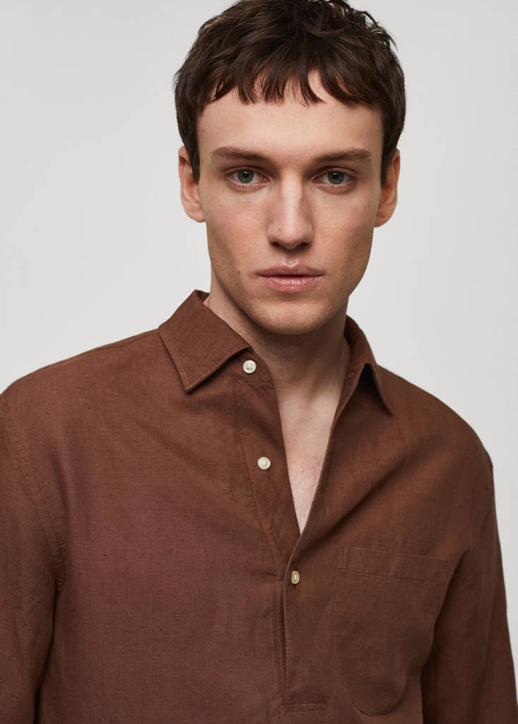Slim-fit Tencel linen shirt — Brown