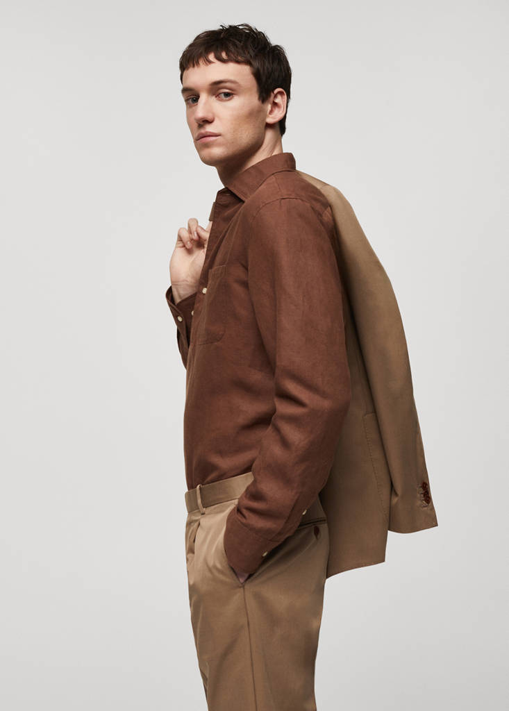 Slim-fit Tencel linen shirt — Brown