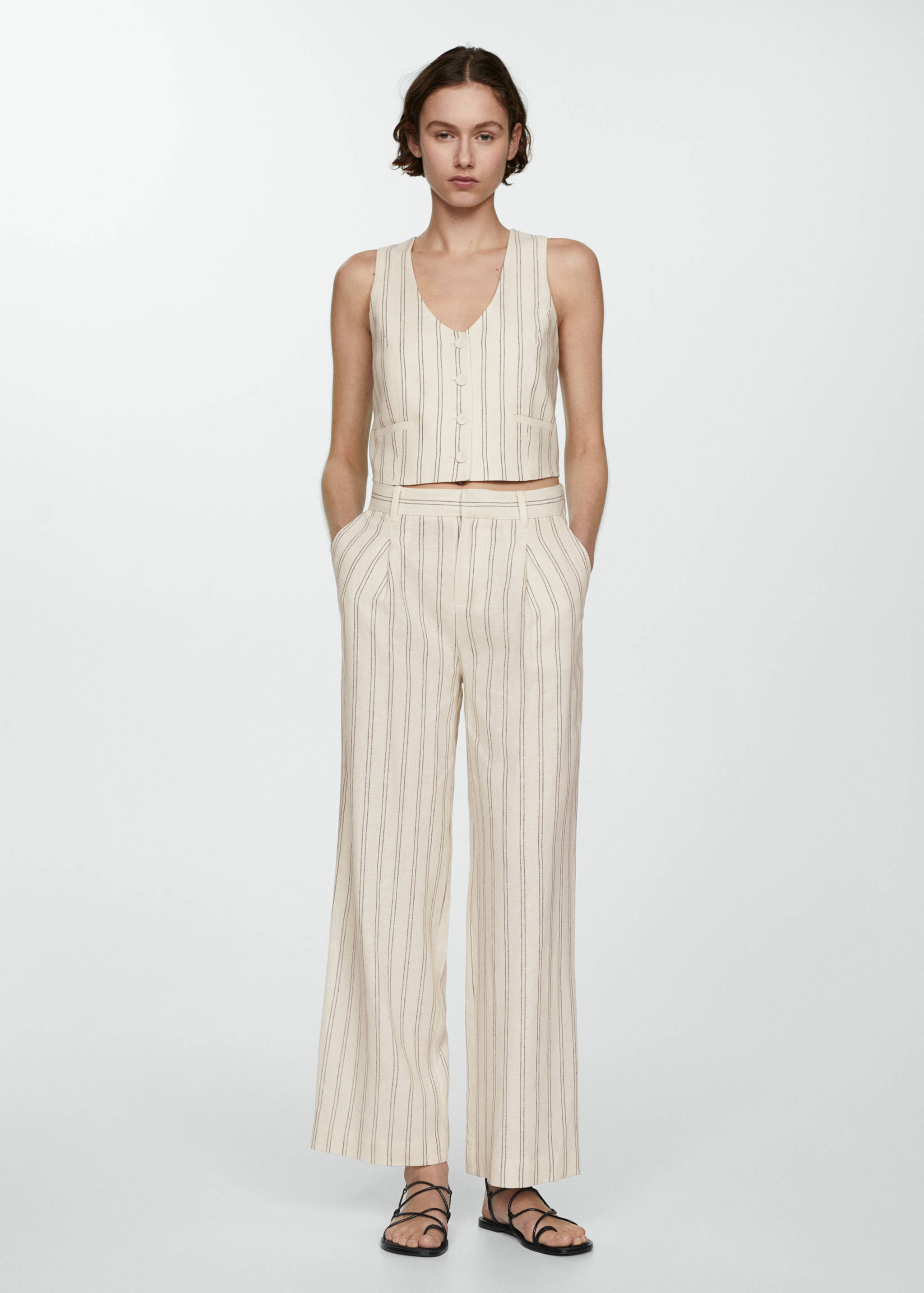 Chaleco lino rayas - Plano general