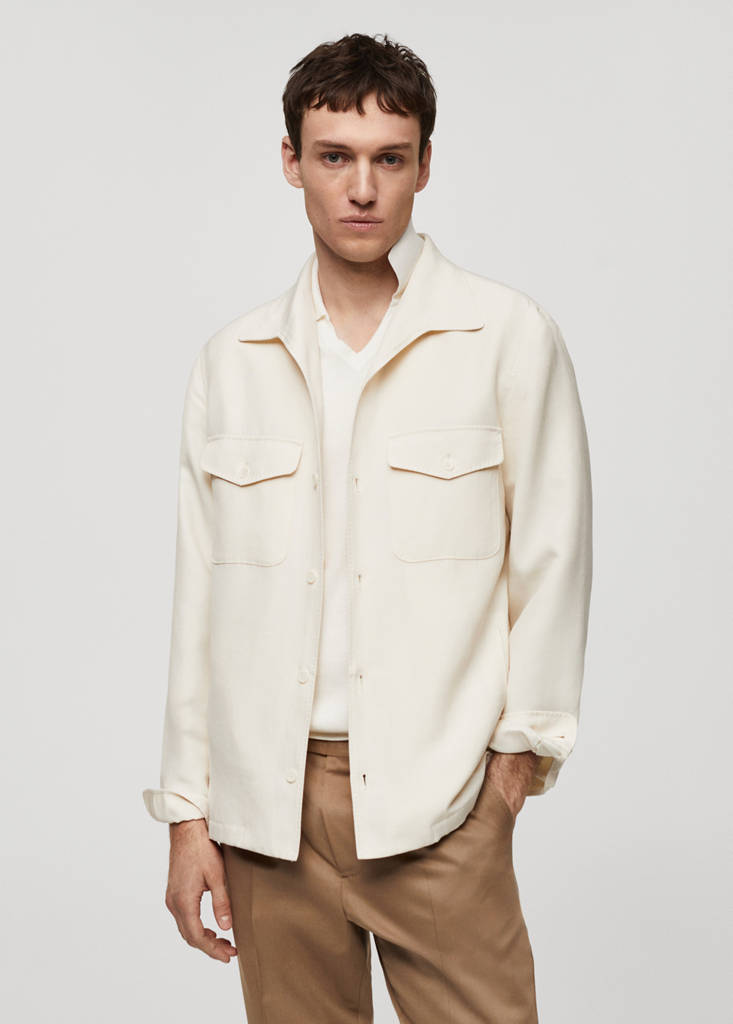 Linen overshirt with pockets — Off White