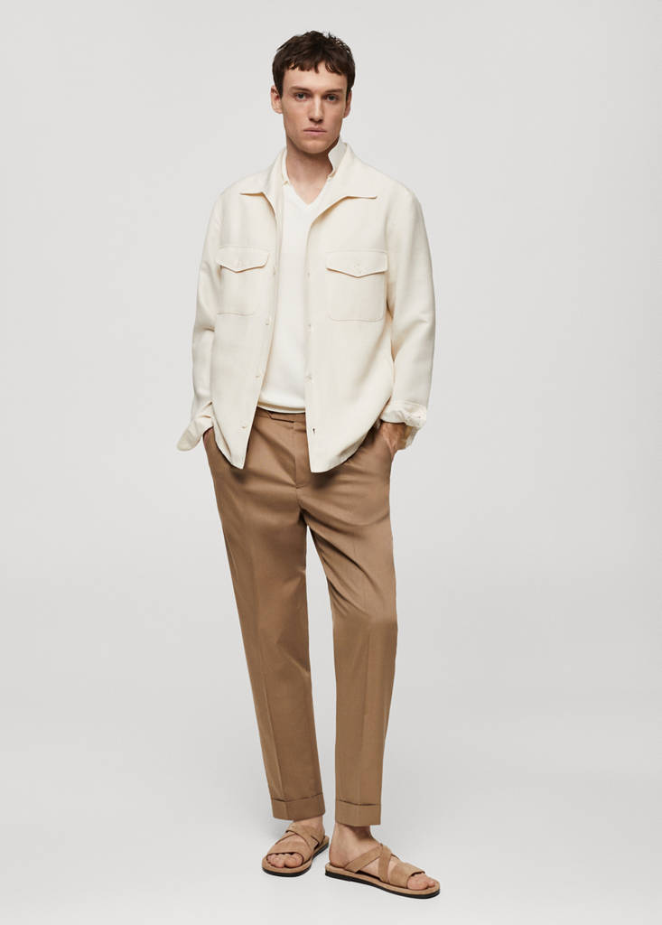 Linen overshirt with pockets — Off White