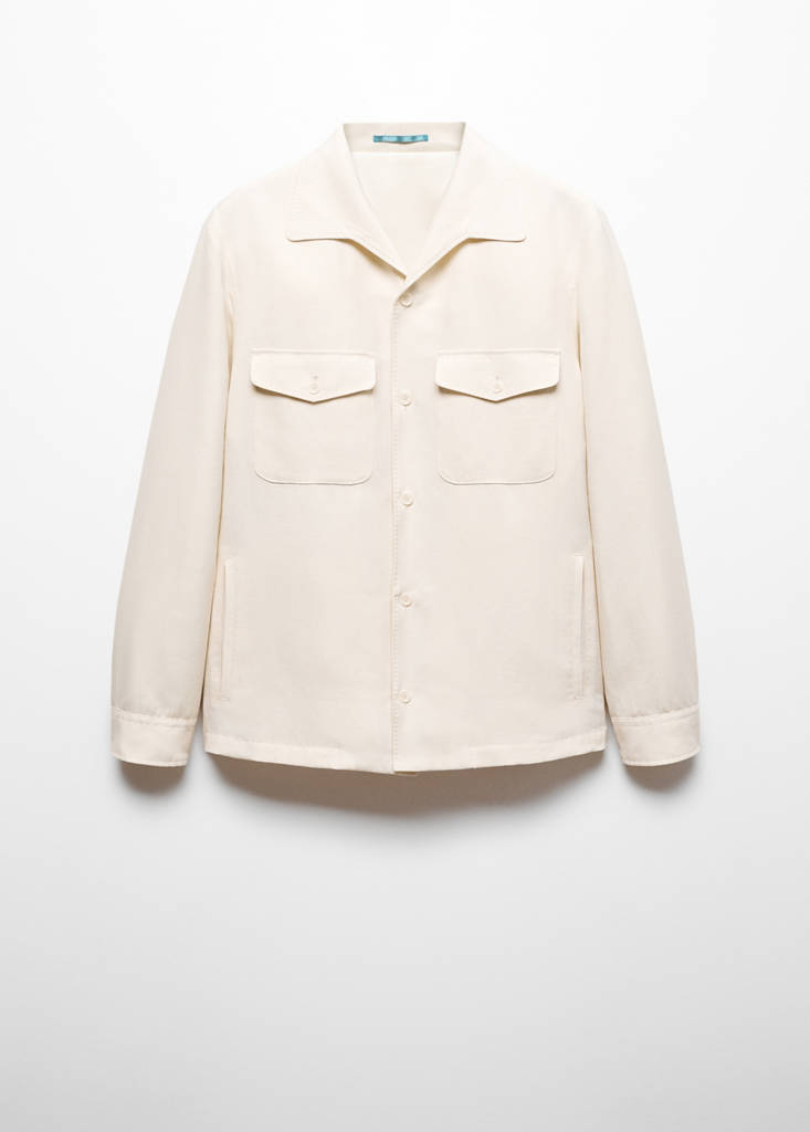 Linen overshirt with pockets — Off White