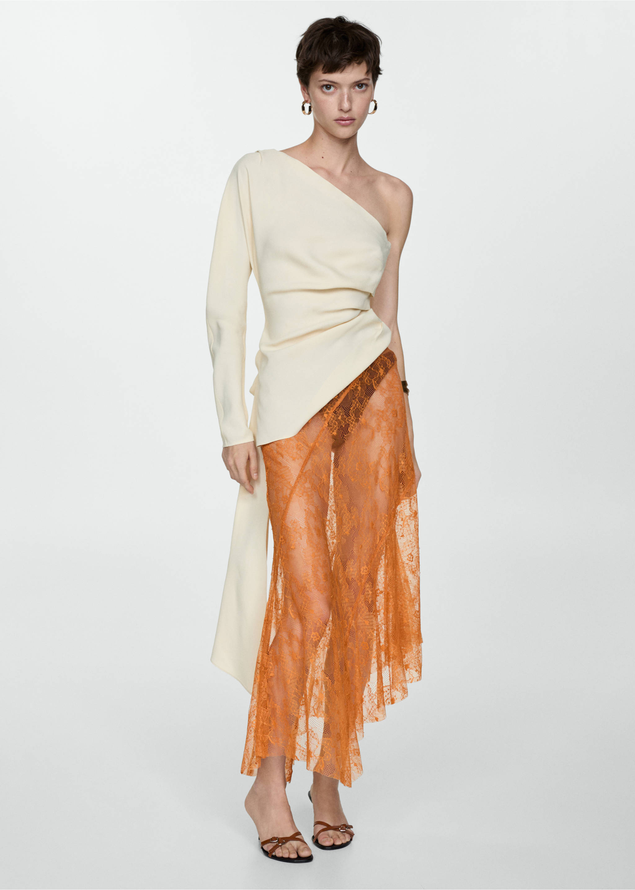 Asymmetrical embroidered skirt - General plane, Orange. Ref: 67088279-00.