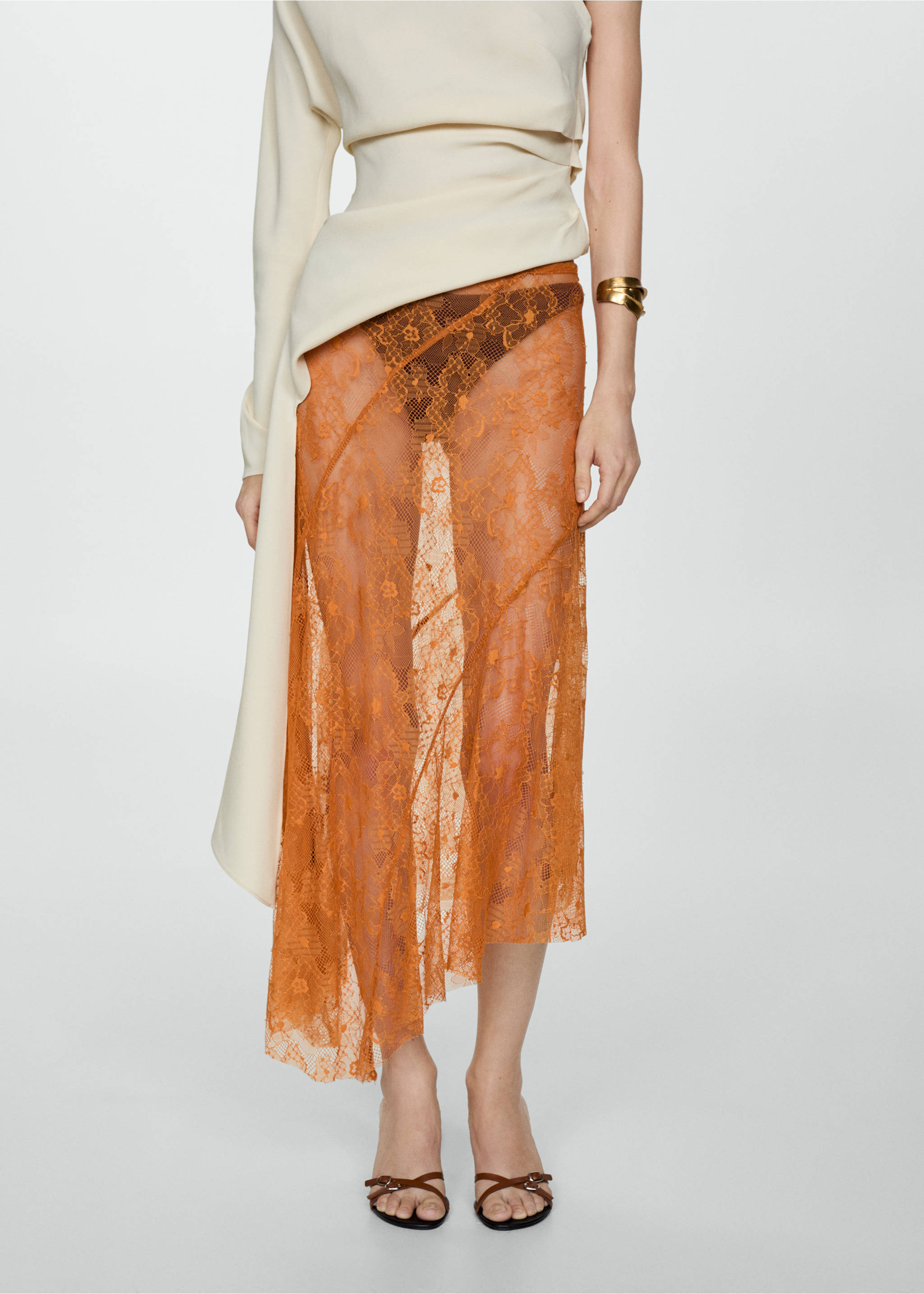 Asymmetrical embroidered skirt - Medium plane, Orange. Ref: 67088279-00.