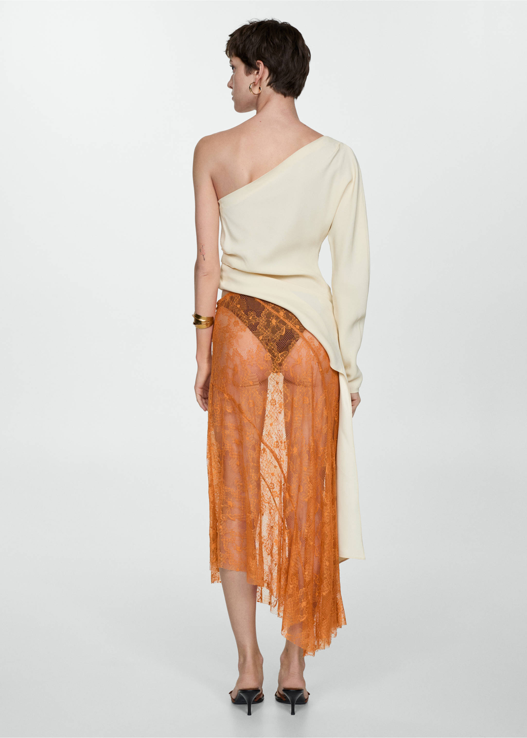 Asymmetrical embroidered skirt - Reverse of the article, Orange. Ref: 67088279-00.