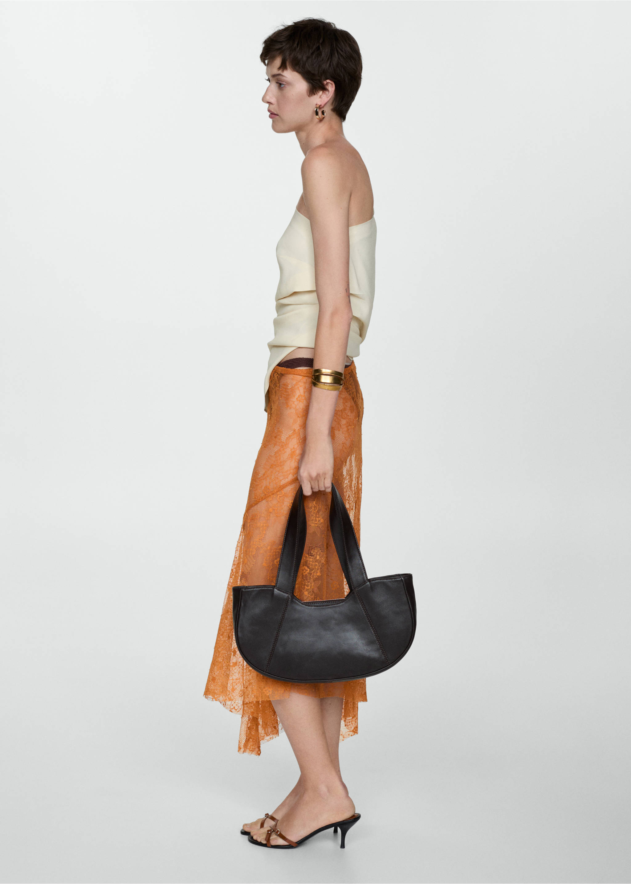 Asymmetrical embroidered skirt - Details of the article 2, Orange. Ref: 67088279-00.