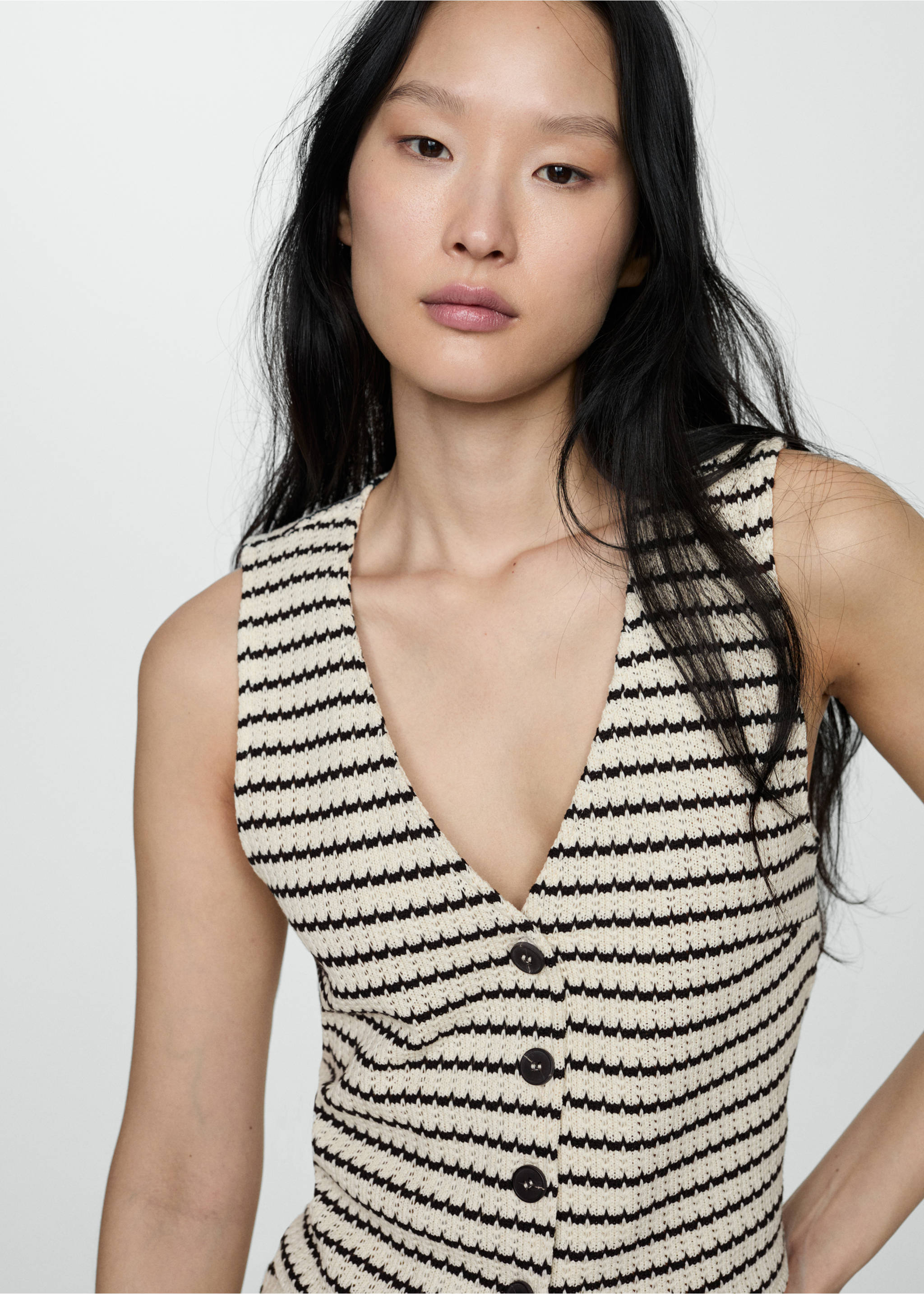 Striped crochet top - Details of the article 1, Black. Ref: 67088641-00.