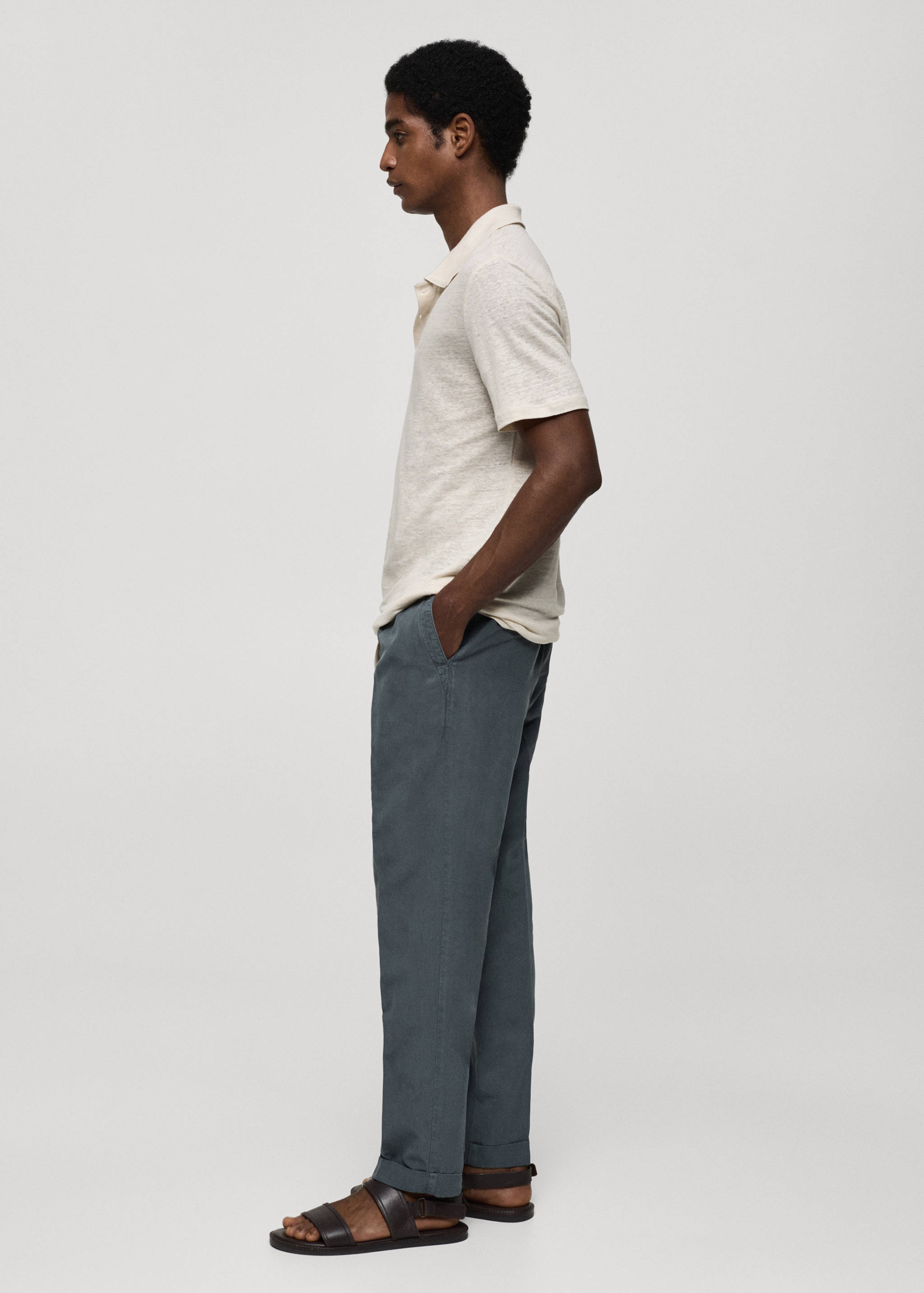 Pantalon slim-fit mélange de lin cordon - Détail de l'article 2