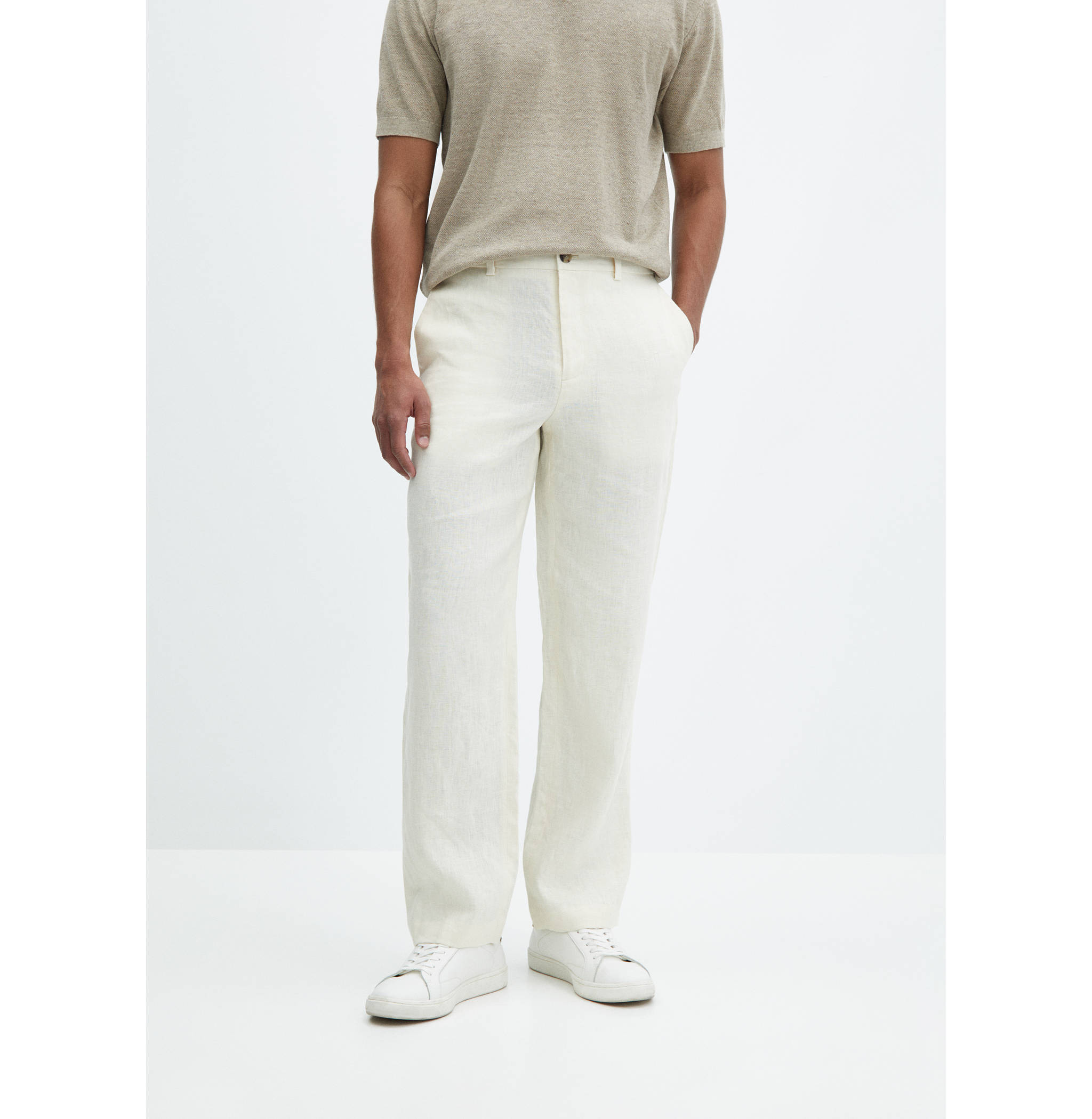 Calças de 100% linho relaxed fit - Plano médio