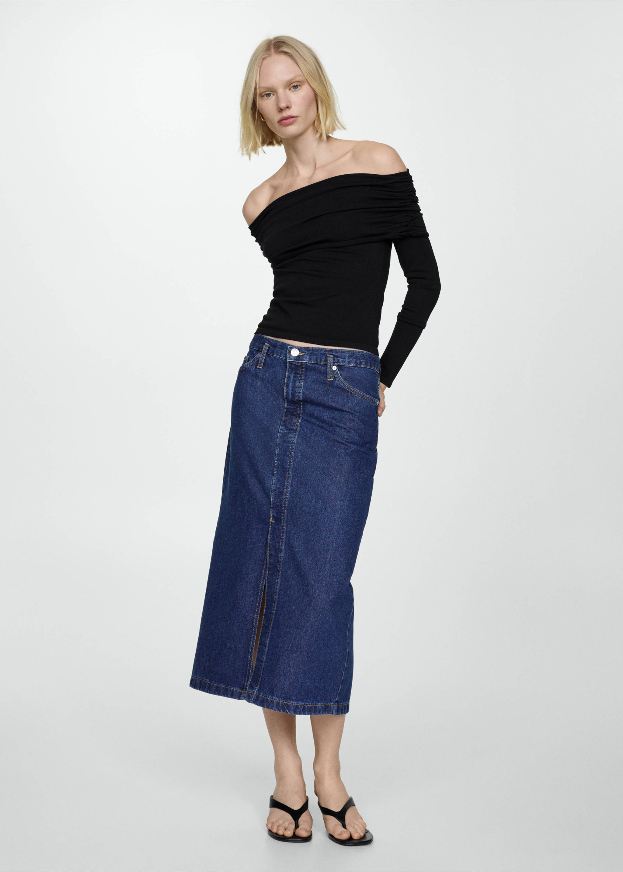 Denim midi-skirt - General plane, Dark Blue. Ref: 67090440-00.